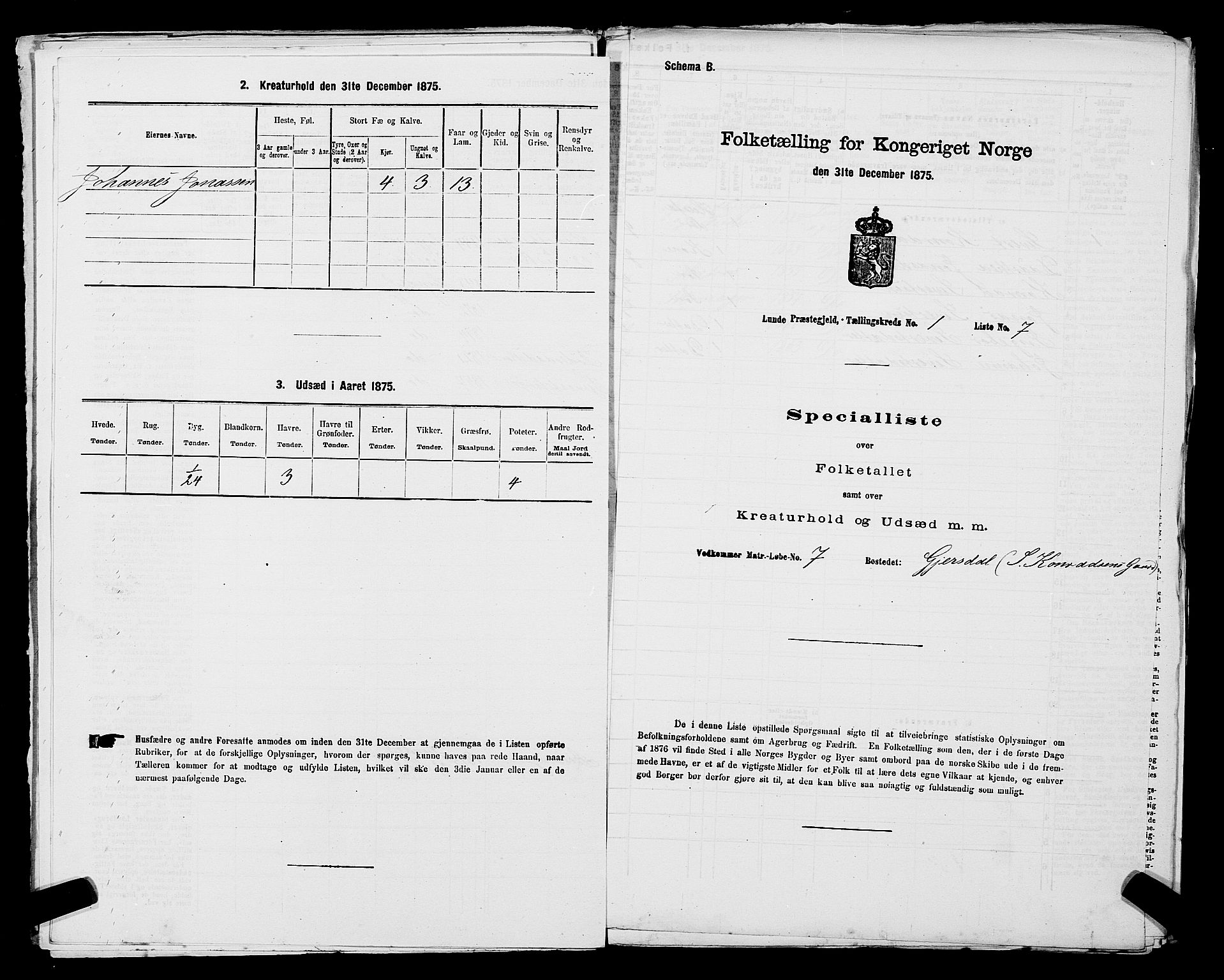 SAST, Folketelling 1875 for 1112P Lund prestegjeld, 1875, s. 62