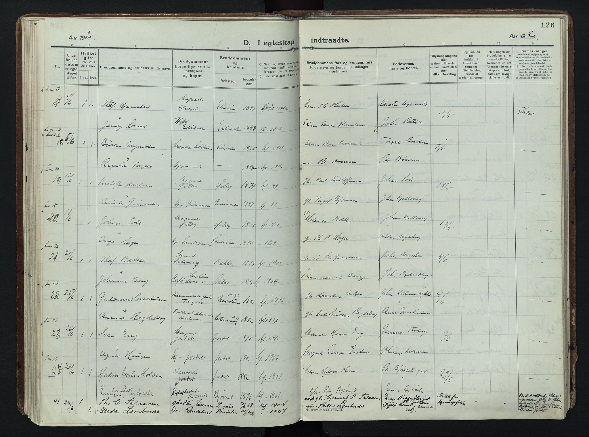 Trysil prestekontor, AV/SAH-PREST-046/H/Ha/Haa/L0014: Ministerialbok nr. 14, 1912-1923, s. 126