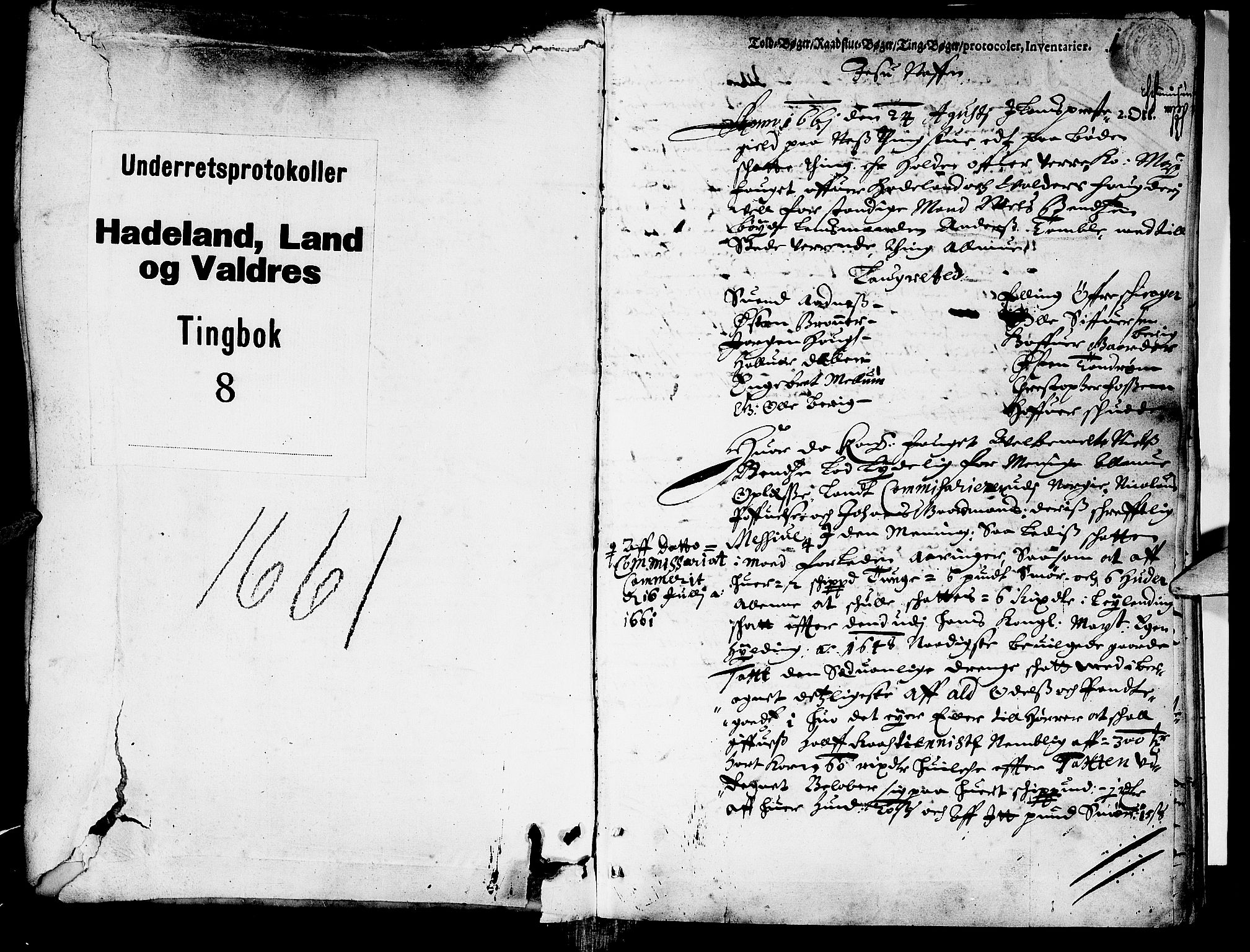 Hadeland, Land og Valdres sorenskriveri, SAH/TING-028/G/Gb/L0008: Tingbok, 1661, s. 0b-1a