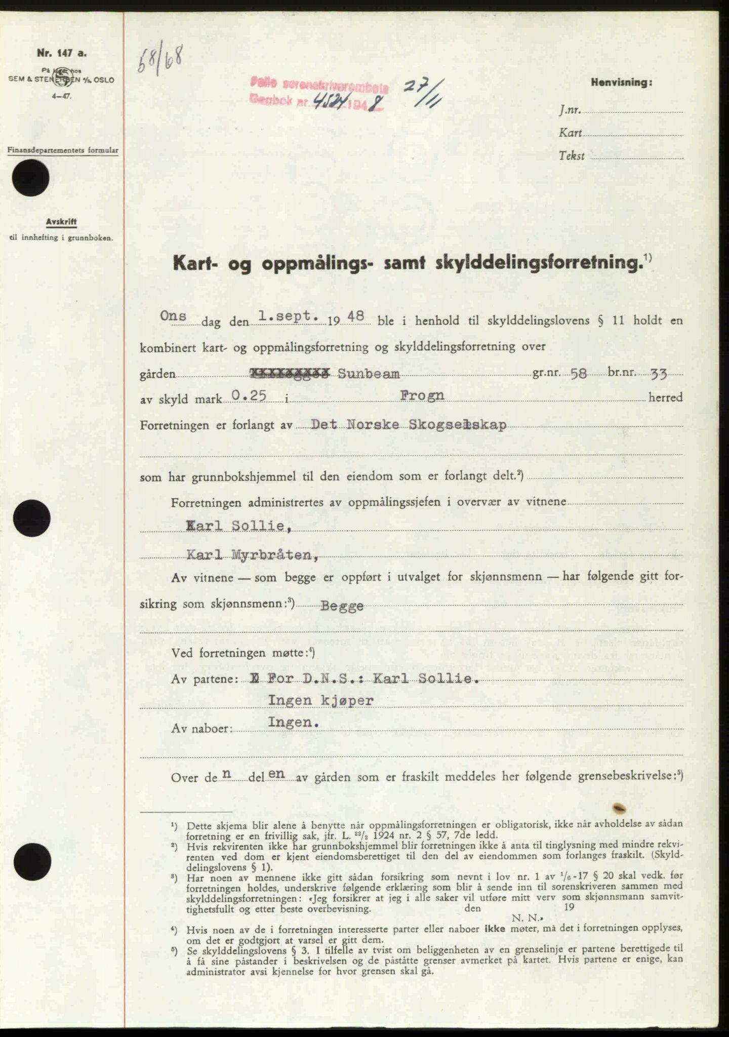 Follo sorenskriveri, SAO/A-10274/G/Ga/Gaa/L0085: Pantebok nr. I 85, 1948-1948, Dagboknr: 4524/1948