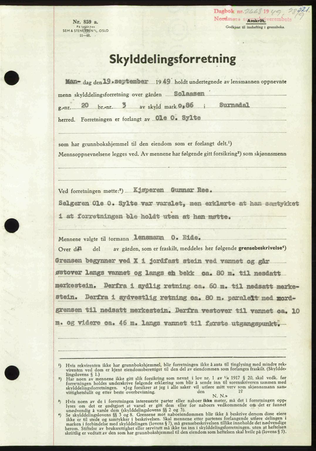 Nordmøre sorenskriveri, SAT/A-4132/1/2/2Ca: Pantebok nr. A112, 1949-1949, Dagboknr: 2668/1949