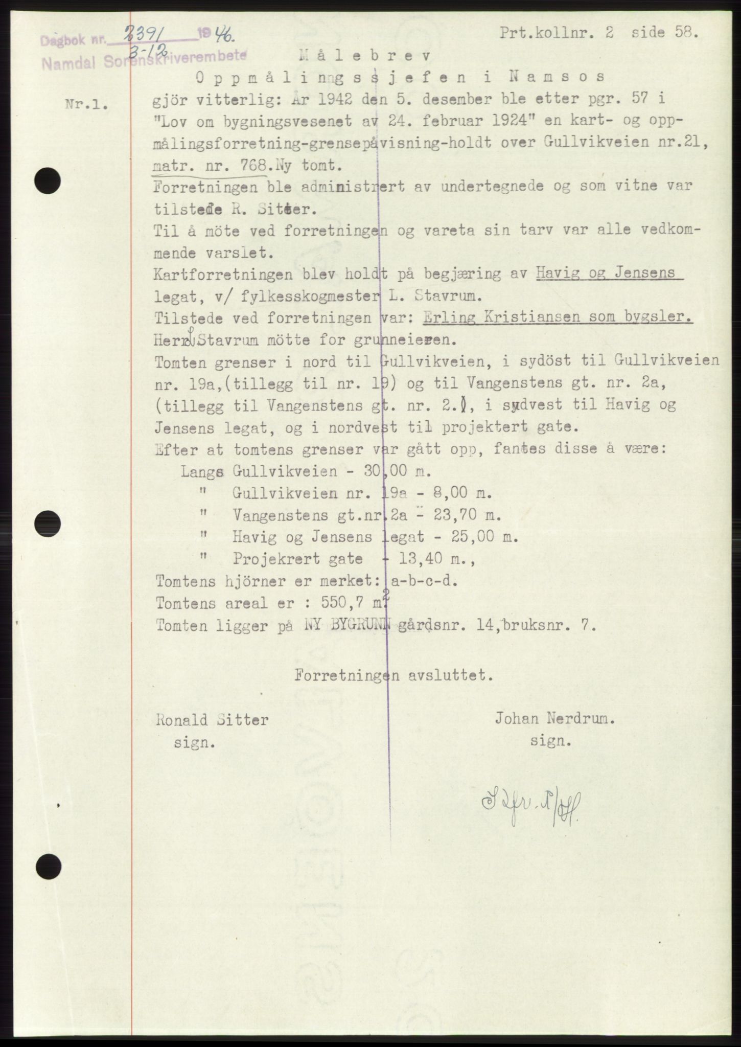 Namdal sorenskriveri, SAT/A-4133/1/2/2C: Pantebok nr. -, 1946-1947, Dagboknr: 2391/1946