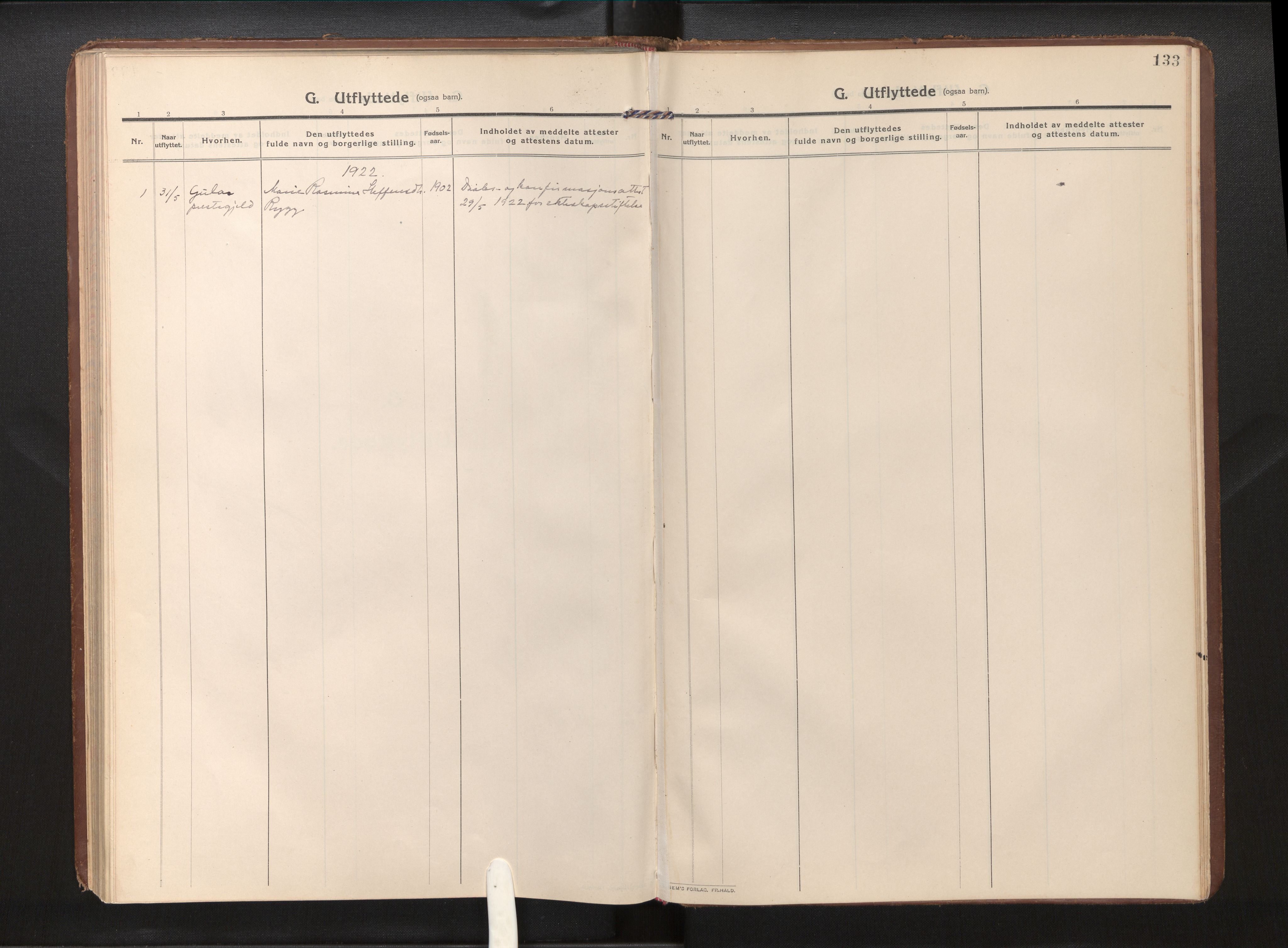 Gloppen sokneprestembete, SAB/A-80101/H/Haa/Haad/L0002: Ministerialbok nr. D 2, 1911-1925, s. 132b-133a