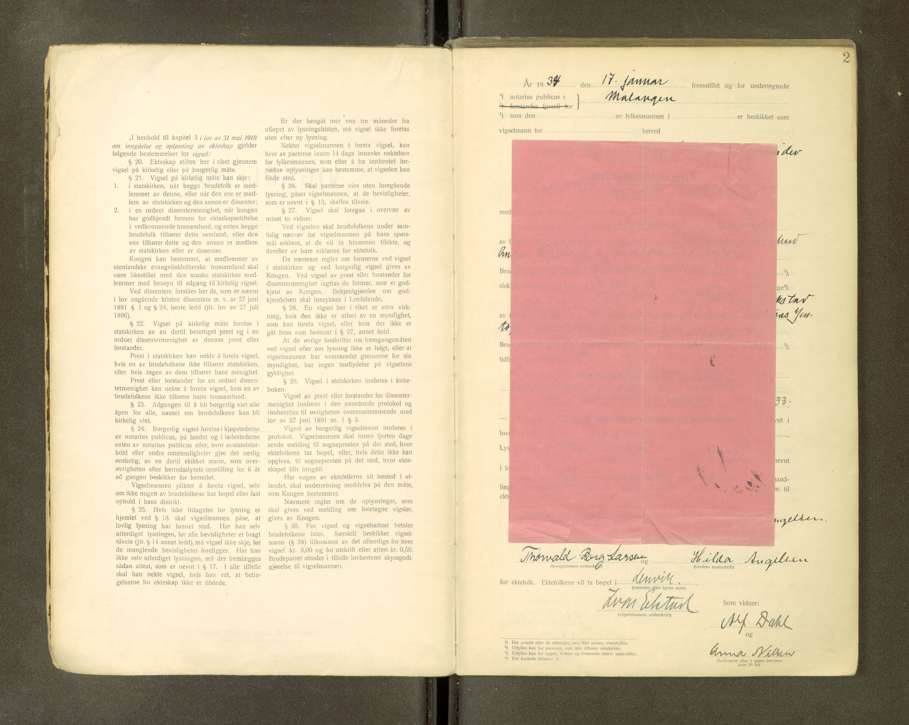 Malangen sorenskriveri, AV/SATØ-SATØ-0051/1/L/Lb/L0531: Notarialvesen. Vigselbøker, 1934-1952, s. 2