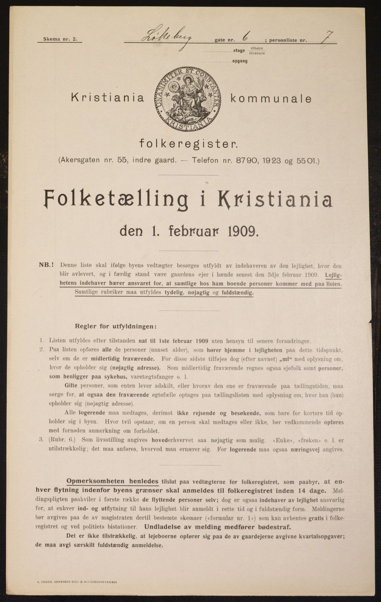 OBA, Kommunal folketelling 1.2.1909 for Kristiania kjøpstad, 1909, s. 53255