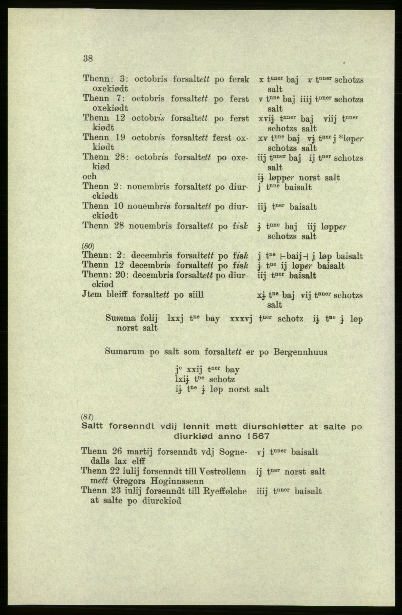 Publikasjoner utgitt av Arkivverket, PUBL/PUBL-001/C/0005: Bind 5: Rekneskap for Bergenhus len 1566-1567: B. Utgift C. Dei nordlandske lena og Finnmark D. Ekstrakt, 1566-1567, s. 38