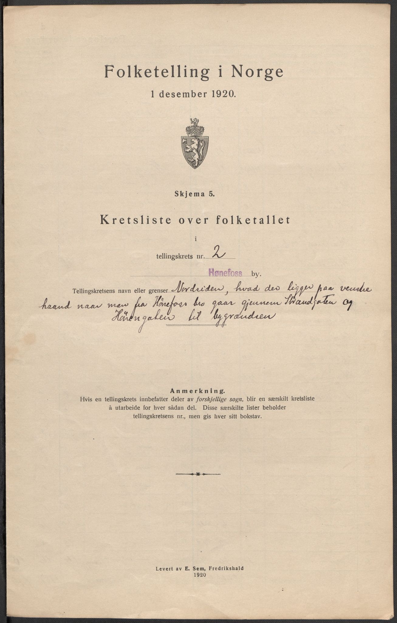 SAKO, Folketelling 1920 for 0601 Hønefoss kjøpstad, 1920, s. 8