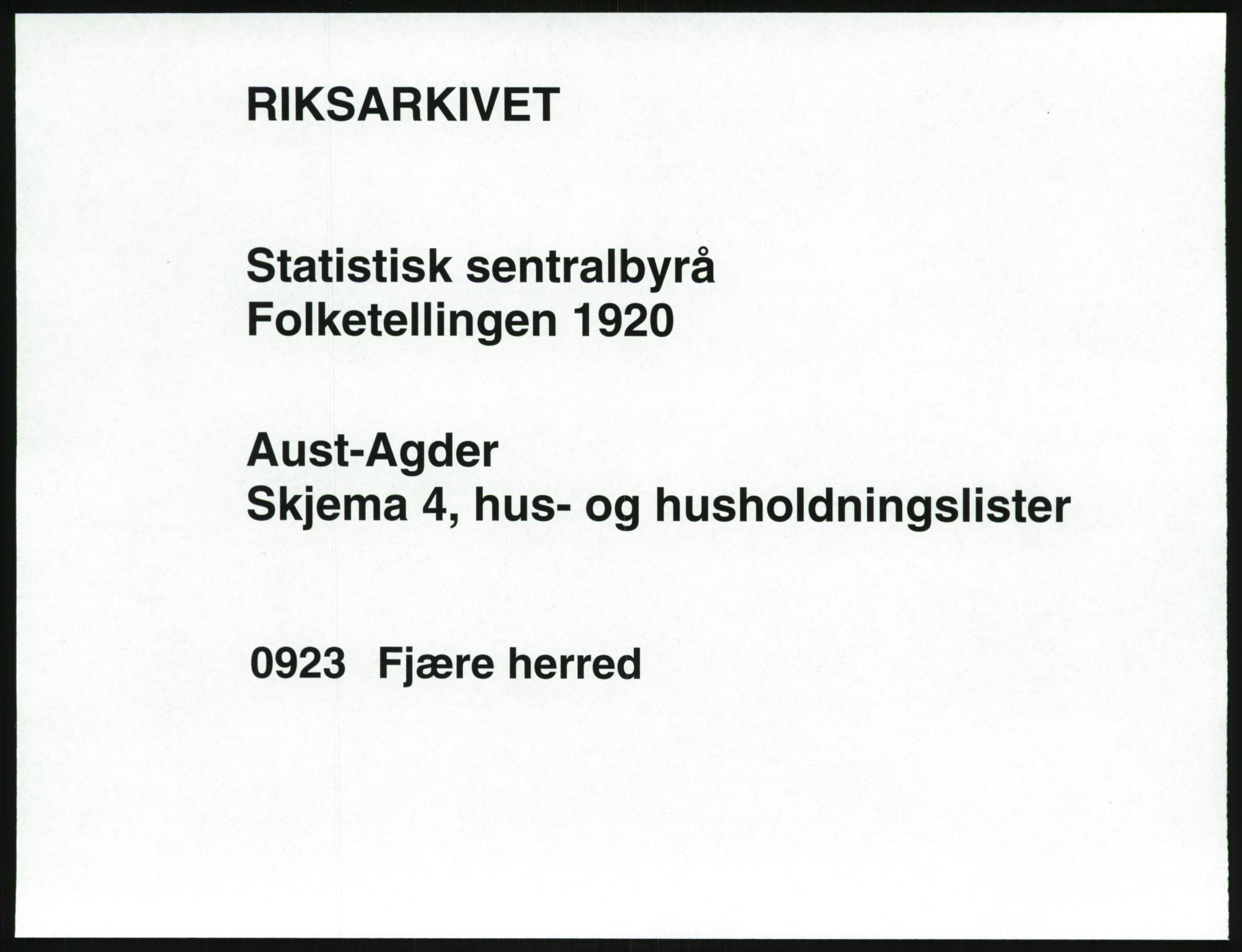 SAK, Folketelling 1920 for 0923 Fjære herred, 1920, s. 57