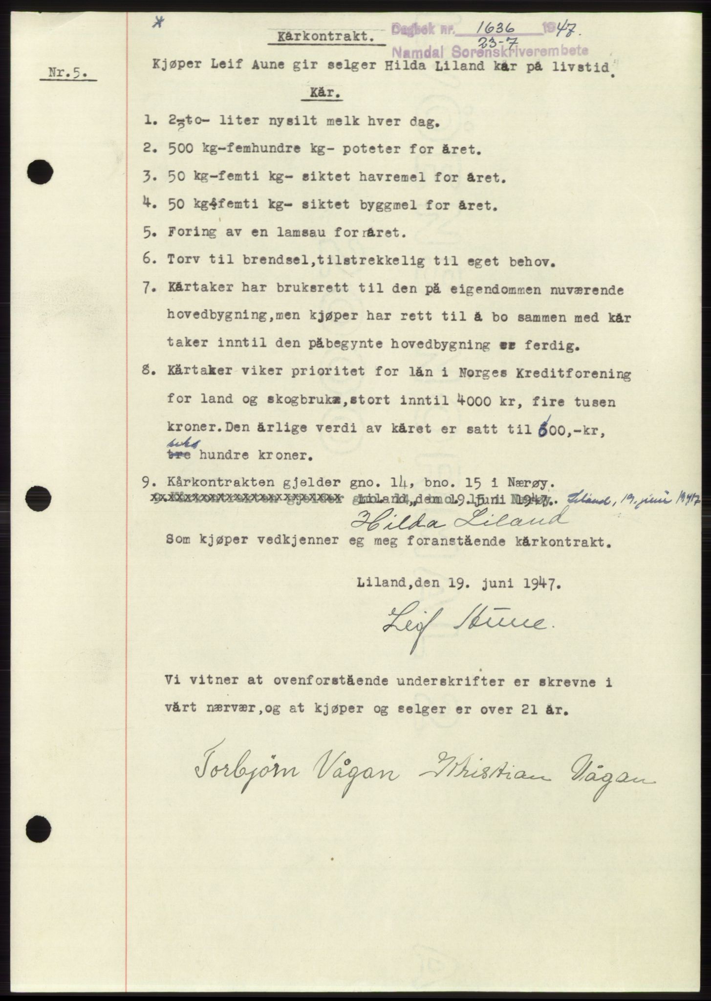 Namdal sorenskriveri, SAT/A-4133/1/2/2C: Pantebok nr. -, 1947-1947, Dagboknr: 1636/1947