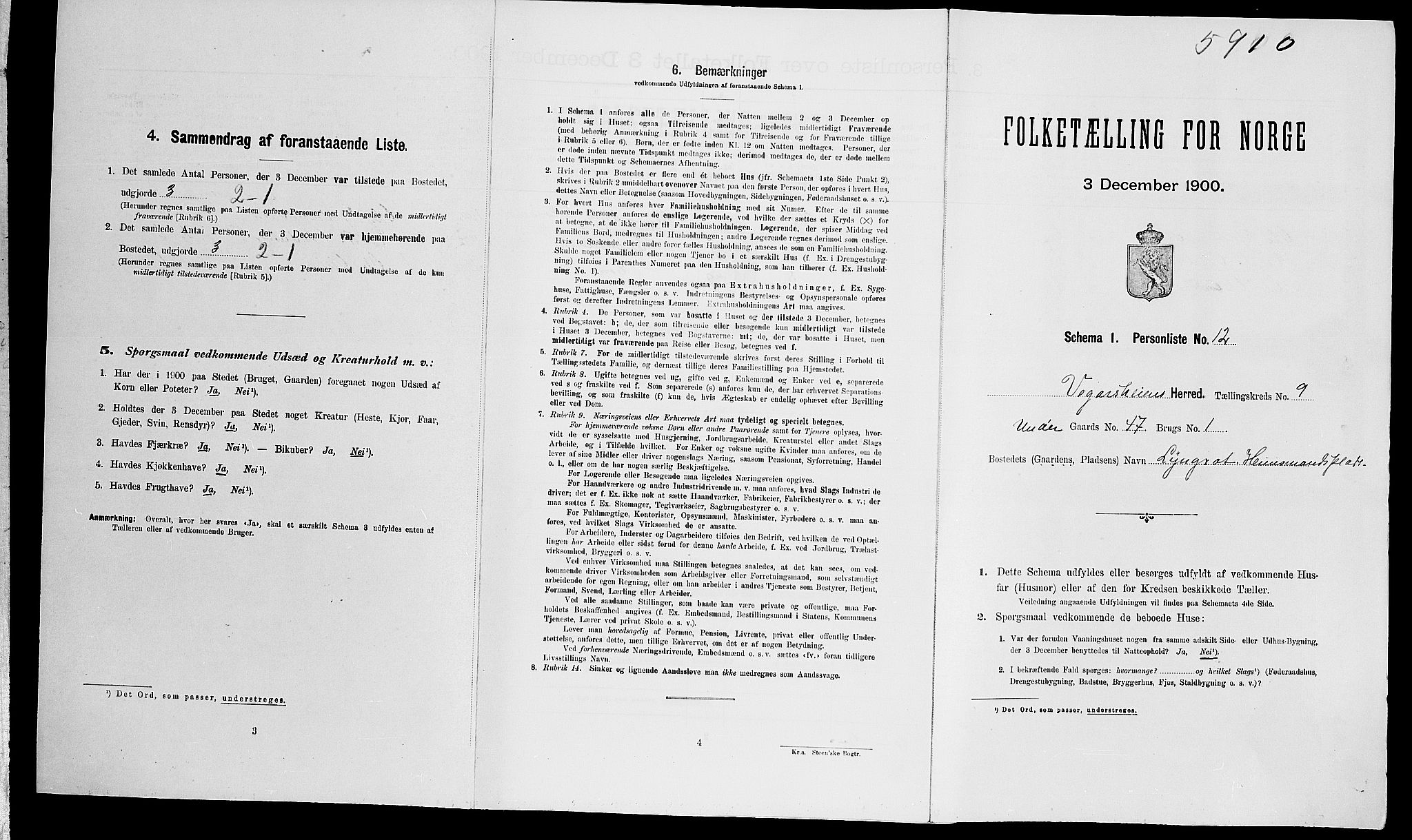 SAK, Folketelling 1900 for 0912 Vegårshei herred, 1900, s. 496