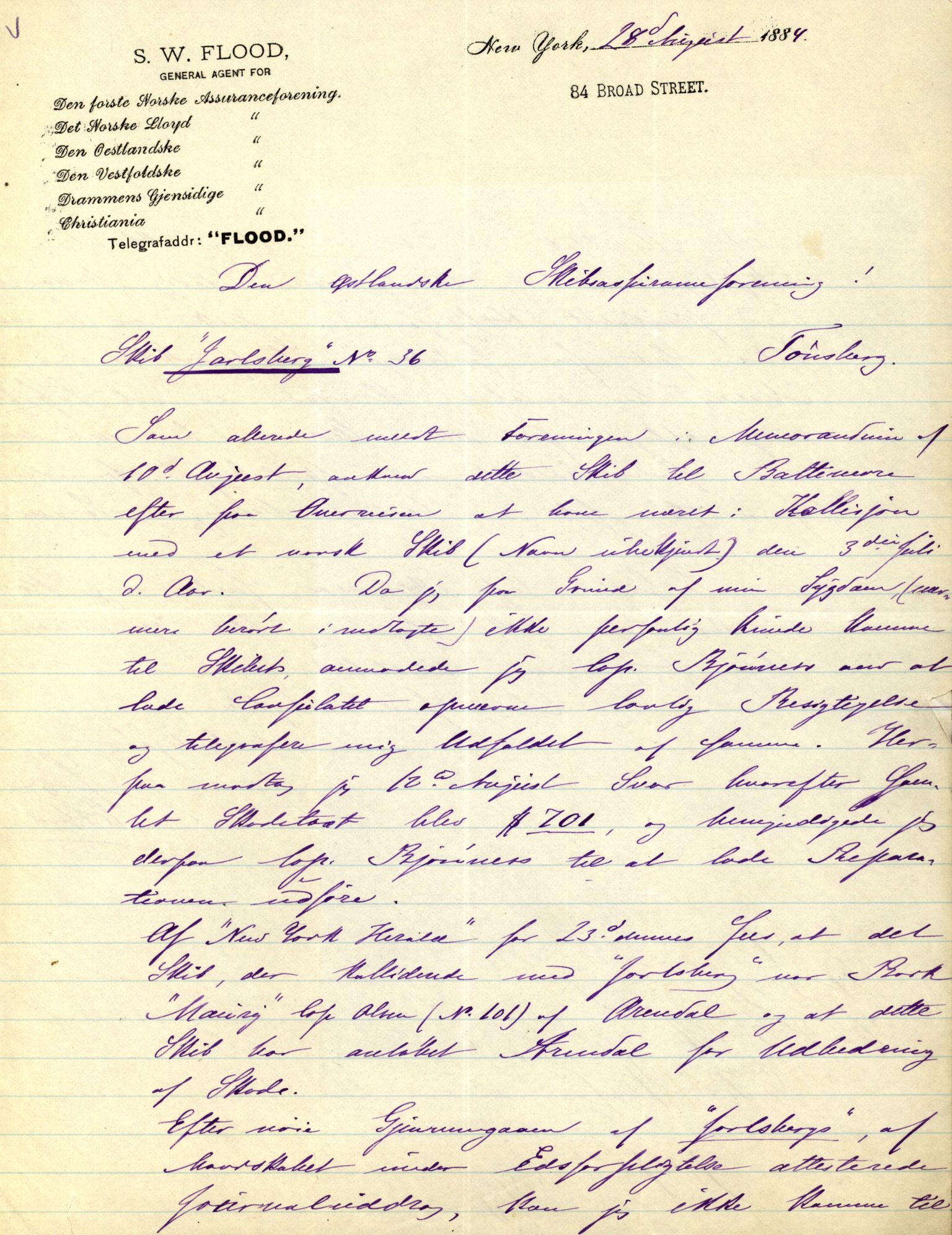 Pa 63 - Østlandske skibsassuranceforening, VEMU/A-1079/G/Ga/L0017/0014: Havaridokumenter / Petrus, Vera, Venus, Iphigenia, Jarlsberg, Harmonia, 1884, s. 82