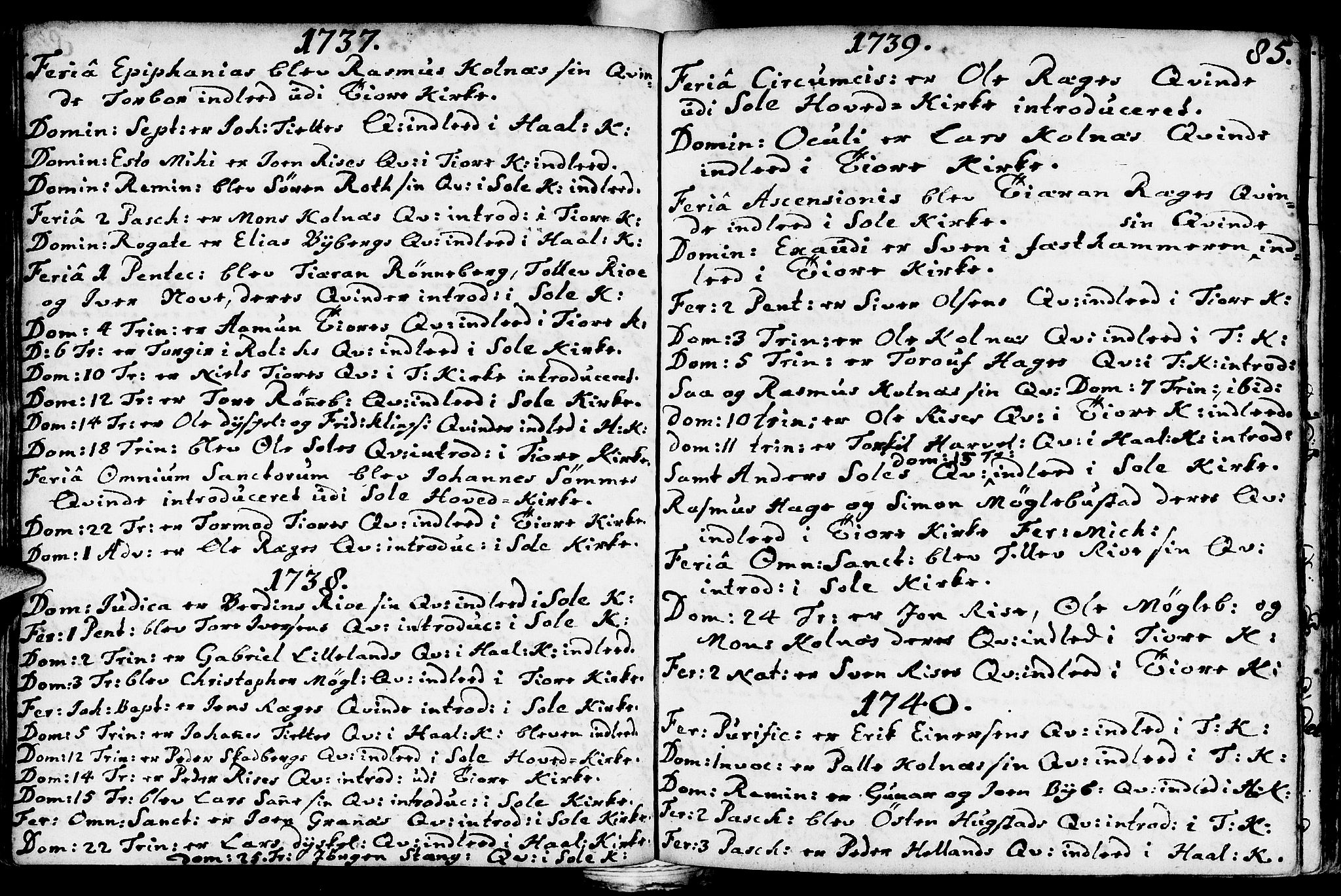 Håland sokneprestkontor, AV/SAST-A-101802/001/30BA/L0002: Ministerialbok nr. A 2, 1722-1794, s. 85