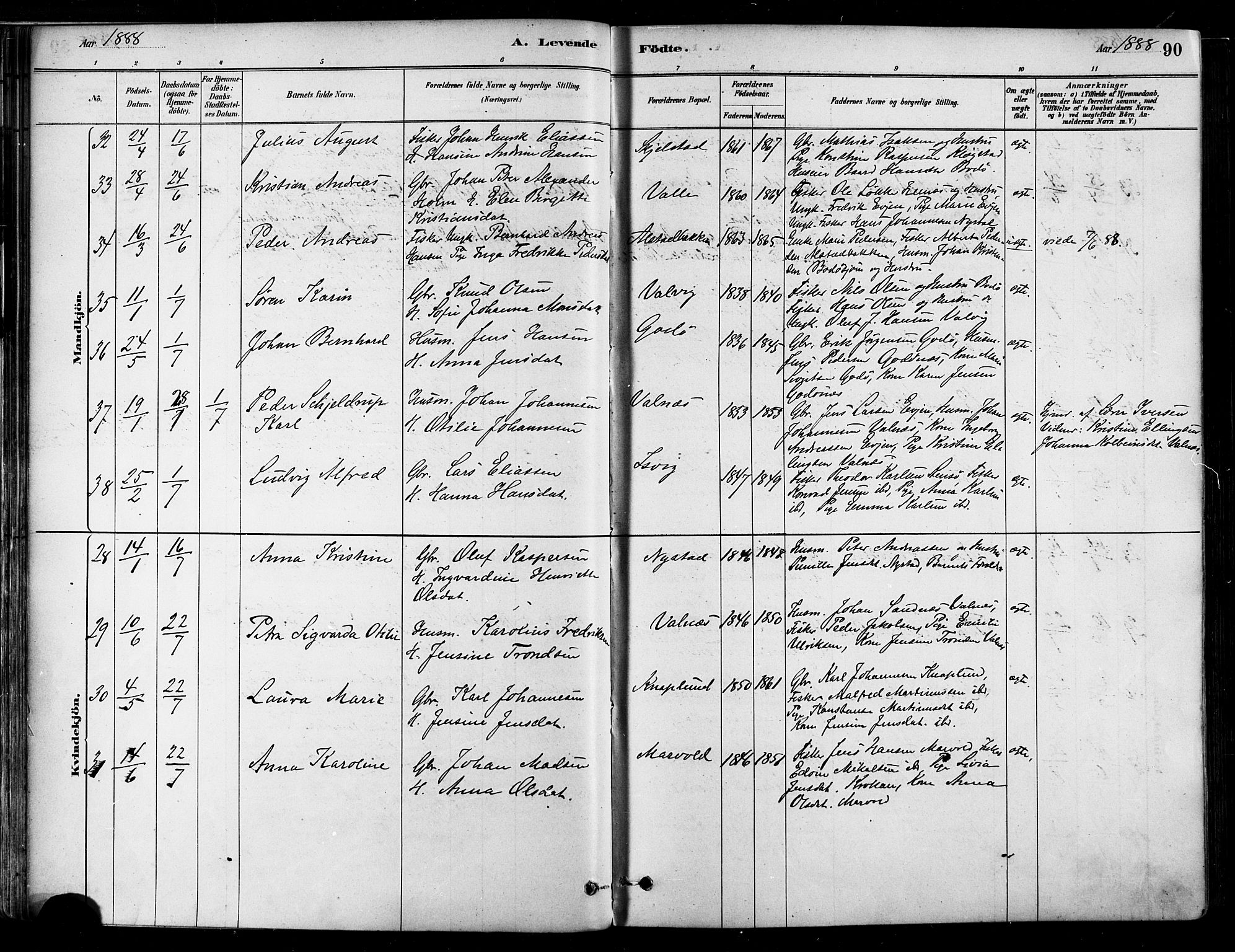 Ministerialprotokoller, klokkerbøker og fødselsregistre - Nordland, AV/SAT-A-1459/802/L0054: Ministerialbok nr. 802A01, 1879-1893, s. 90