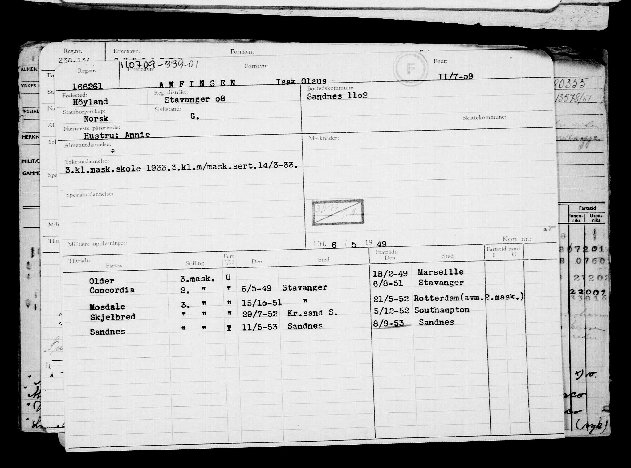 Direktoratet for sjømenn, RA/S-3545/G/Gb/L0084: Hovedkort, 1909, s. 175