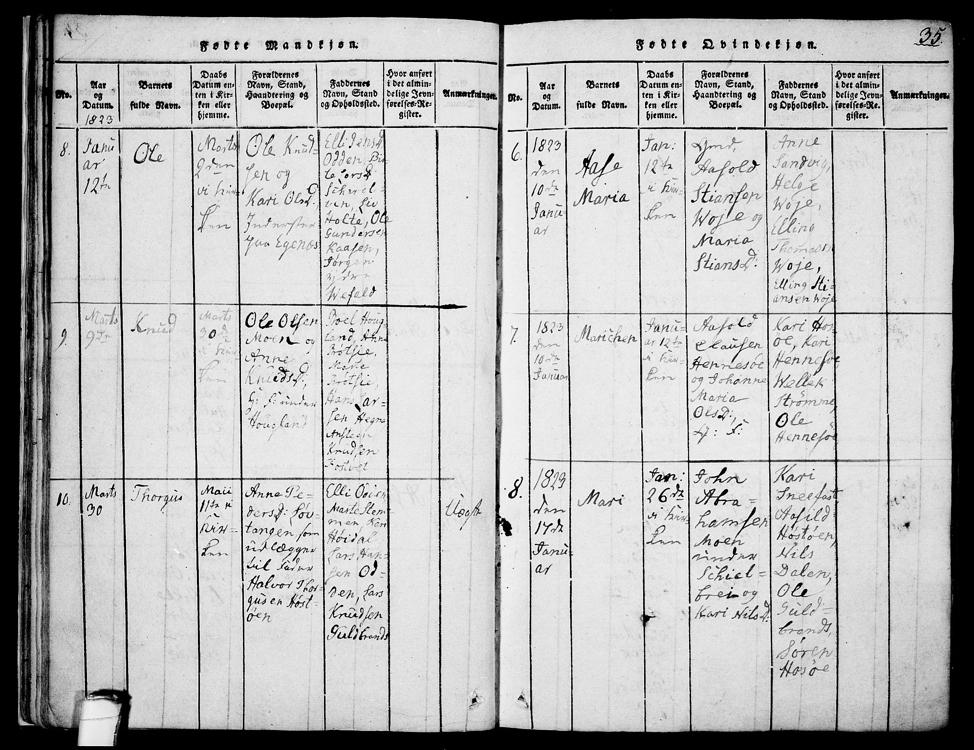 Drangedal kirkebøker, AV/SAKO-A-258/F/Fa/L0005: Ministerialbok nr. 5 /1, 1814-1831, s. 35