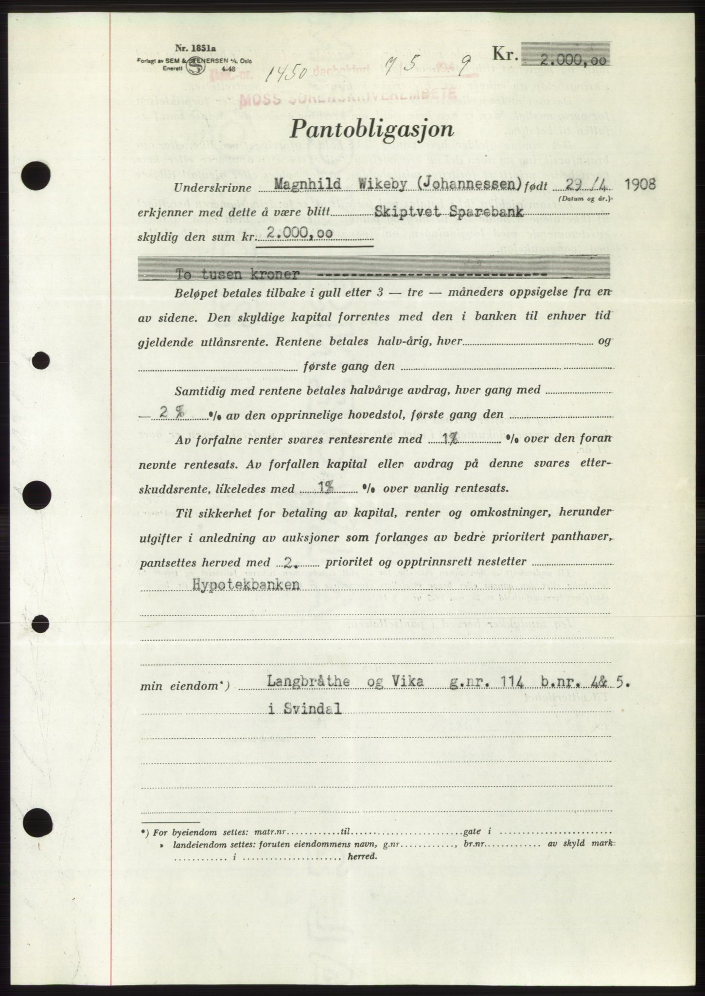 Moss sorenskriveri, SAO/A-10168: Pantebok nr. B21, 1949-1949, Dagboknr: 1450/1949