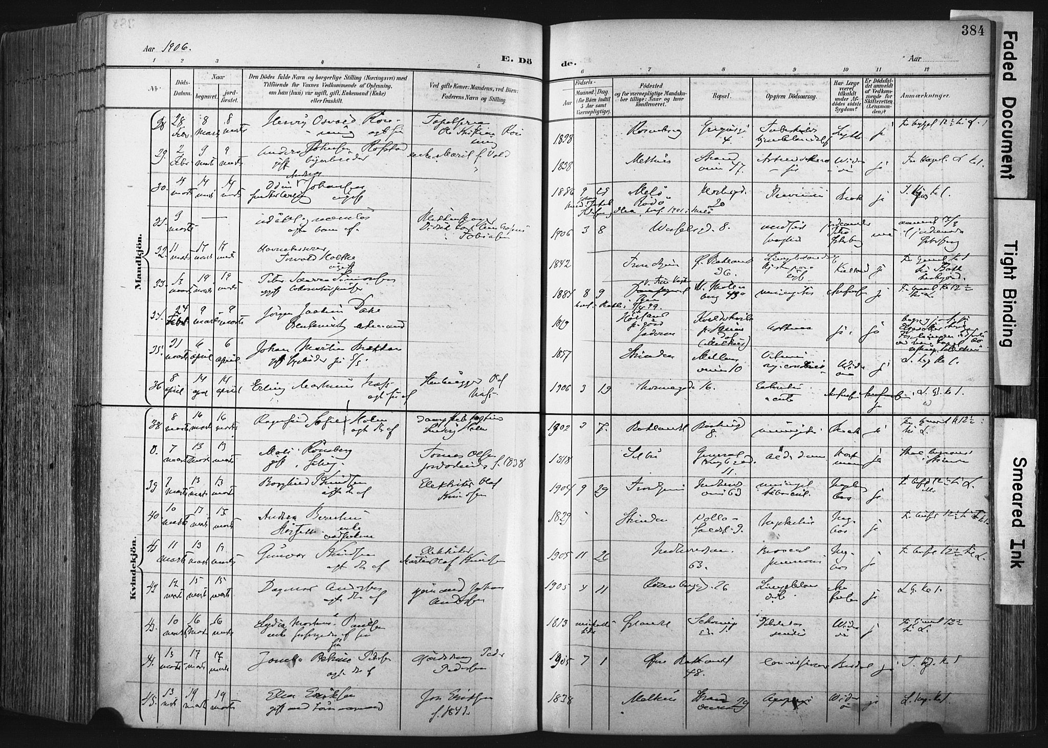 Ministerialprotokoller, klokkerbøker og fødselsregistre - Sør-Trøndelag, SAT/A-1456/604/L0201: Ministerialbok nr. 604A21, 1901-1911, s. 384