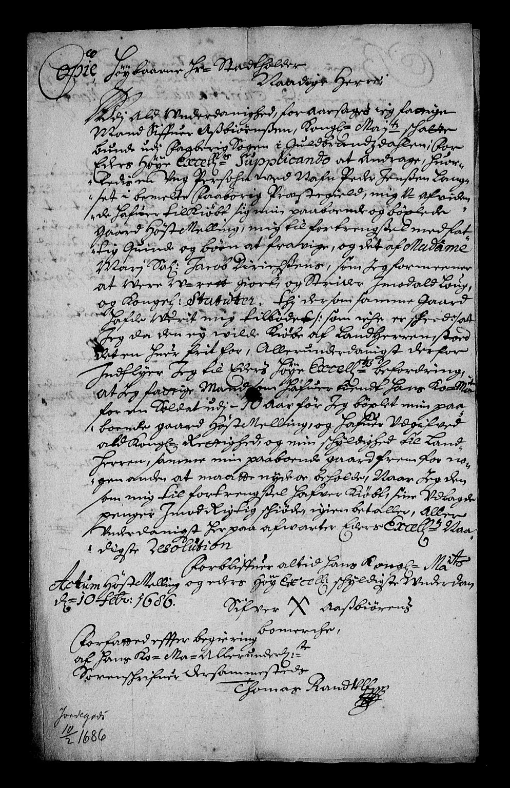 Stattholderembetet 1572-1771, RA/EA-2870/Af/L0002: Avskrifter av vedlegg til originale supplikker, nummerert i samsvar med supplikkbøkene, 1687-1689, s. 211