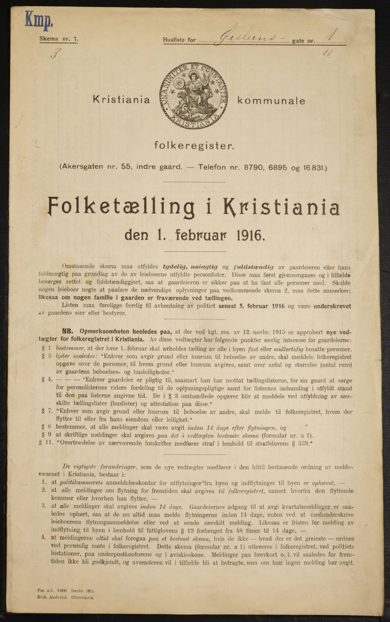 OBA, Kommunal folketelling 1.2.1916 for Kristiania, 1916, s. 133965
