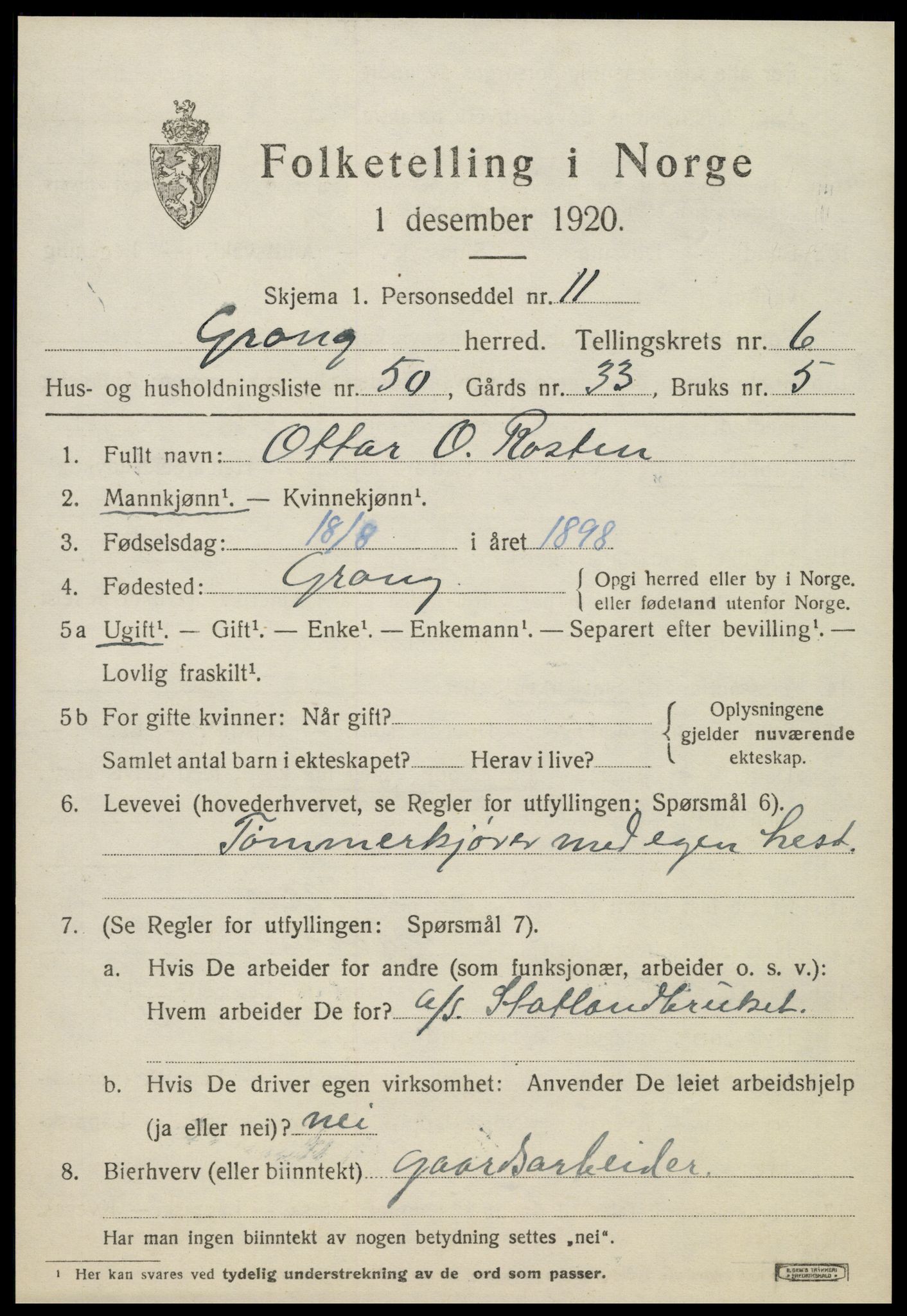 SAT, Folketelling 1920 for 1742 Grong herred, 1920, s. 4083