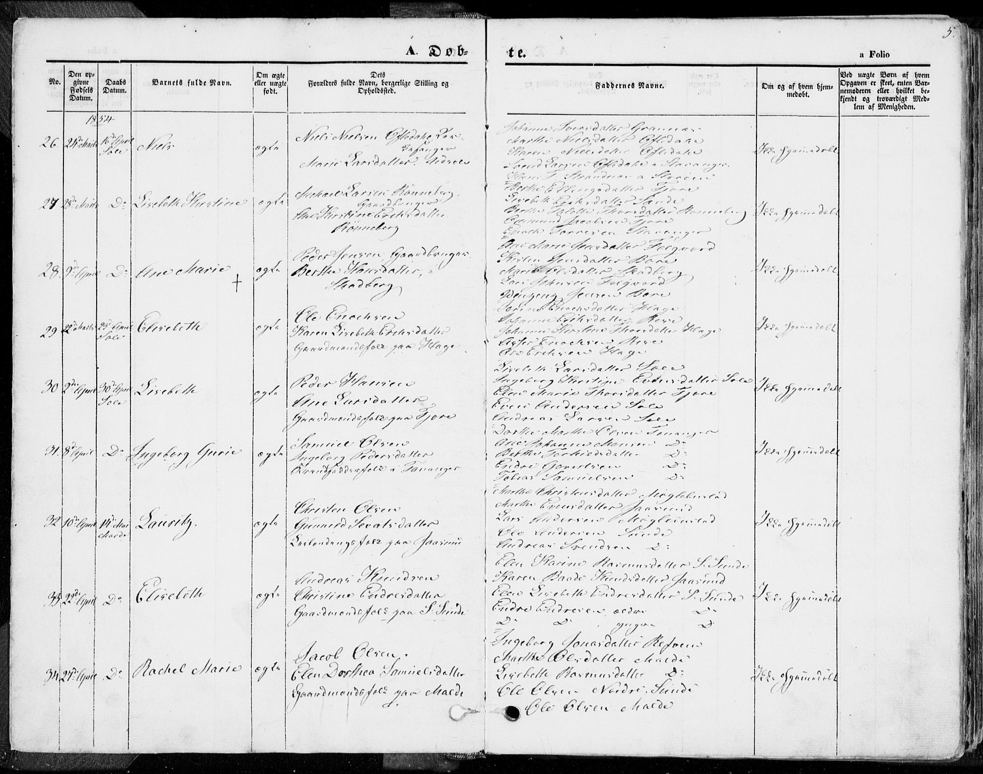 Håland sokneprestkontor, AV/SAST-A-101802/001/30BA/L0007: Ministerialbok nr. A 7.1, 1854-1870, s. 5