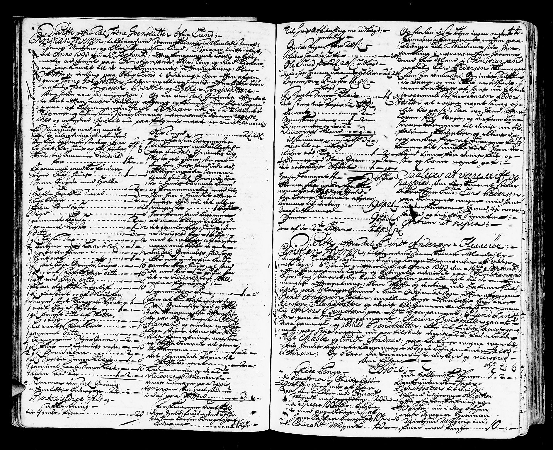 Mandal sorenskriveri, SAK/1221-0005/001/H/Hc/L0008: Skifteprotokoll med register, original i eske nr 4a, 1693-1702, s. 43b-44a