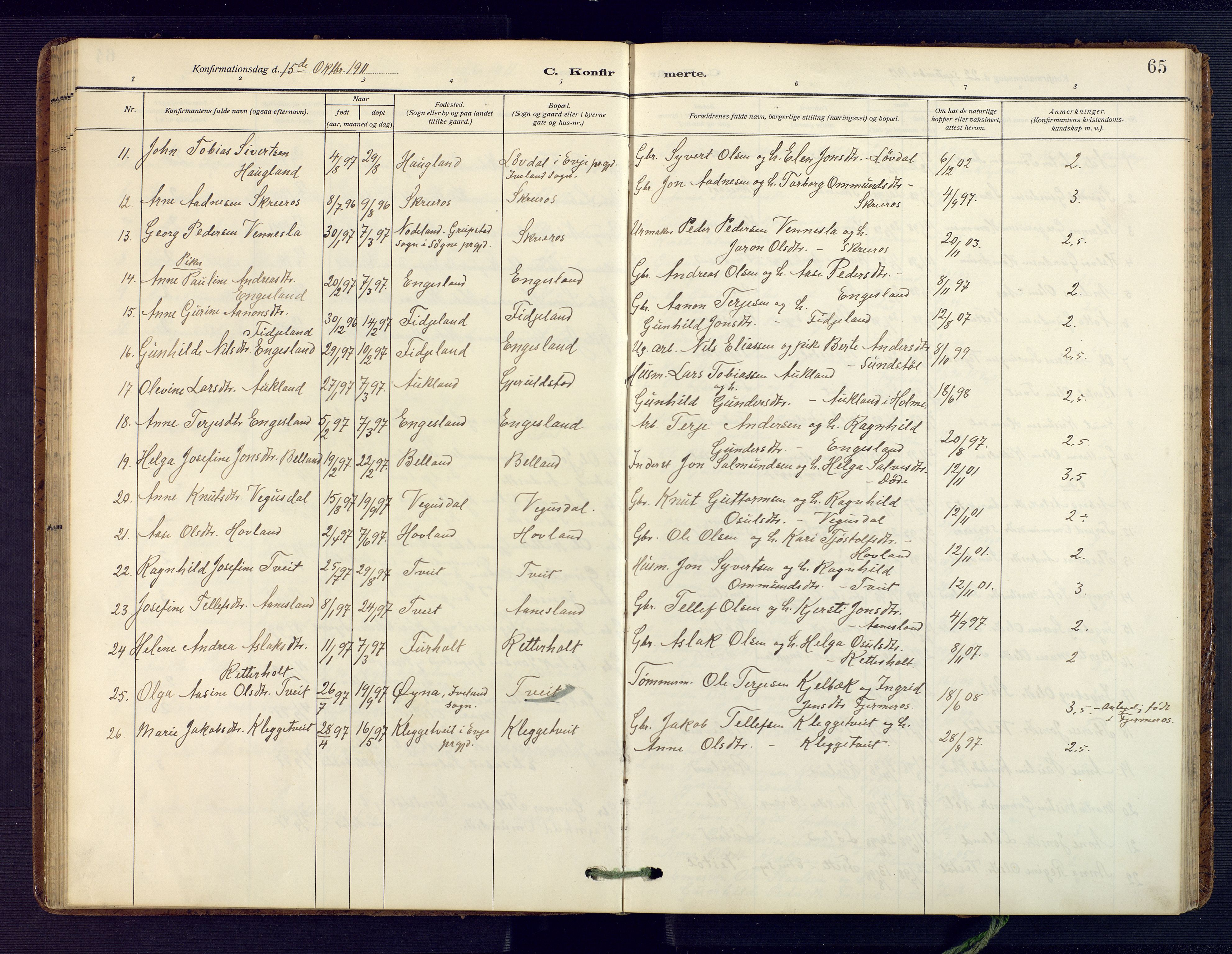 Herefoss sokneprestkontor, AV/SAK-1111-0019/F/Fa/Fab/L0005: Ministerialbok nr. A 5, 1910-1932, s. 65