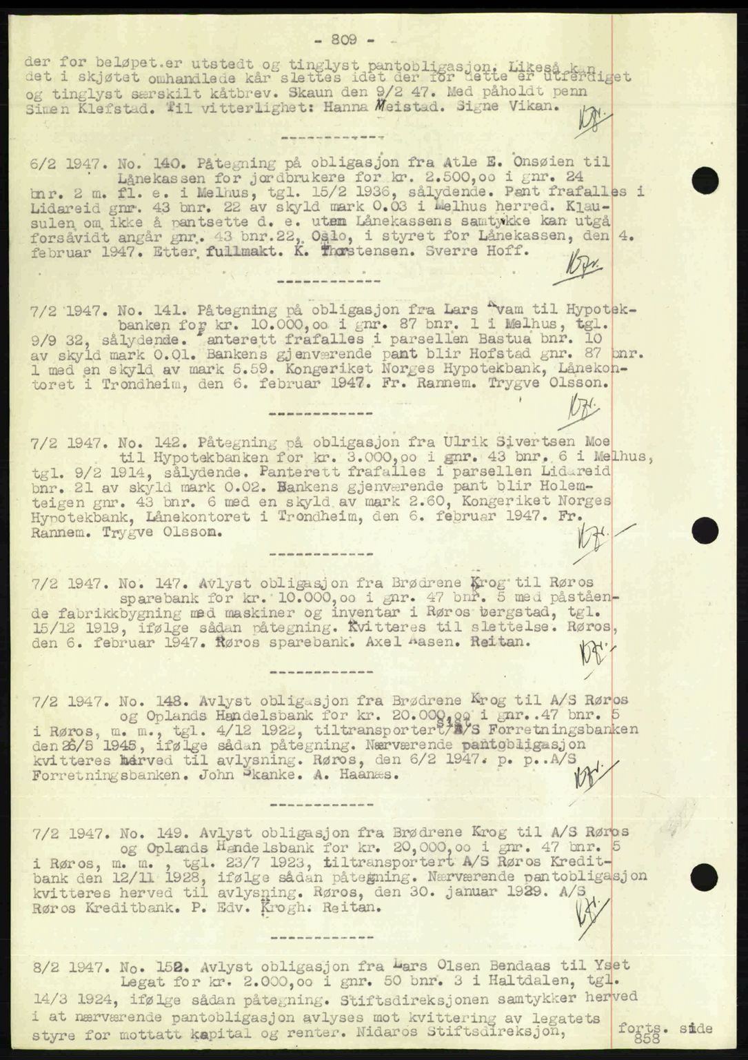 Gauldal sorenskriveri, SAT/A-0014/1/2/2C: Pantebok nr. A3, 1947-1947, Dagboknr: 140/1947
