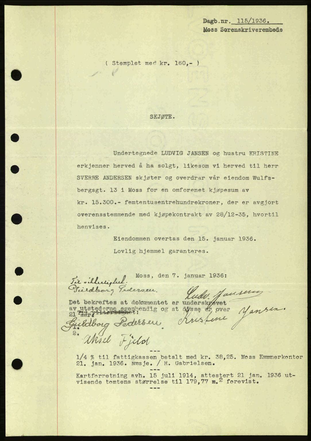 Moss sorenskriveri, SAO/A-10168: Pantebok nr. A1, 1936-1936, Dagboknr: 115/1936