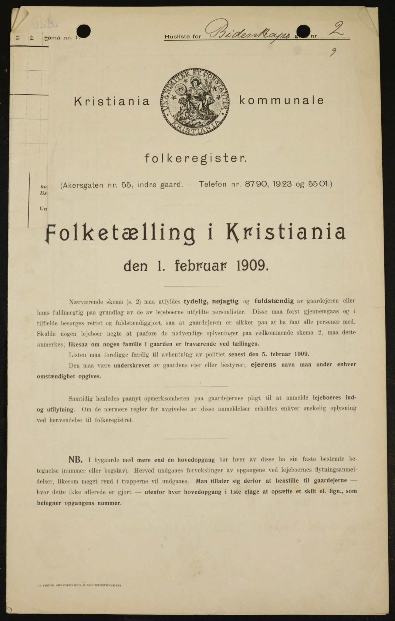 OBA, Kommunal folketelling 1.2.1909 for Kristiania kjøpstad, 1909, s. 4371