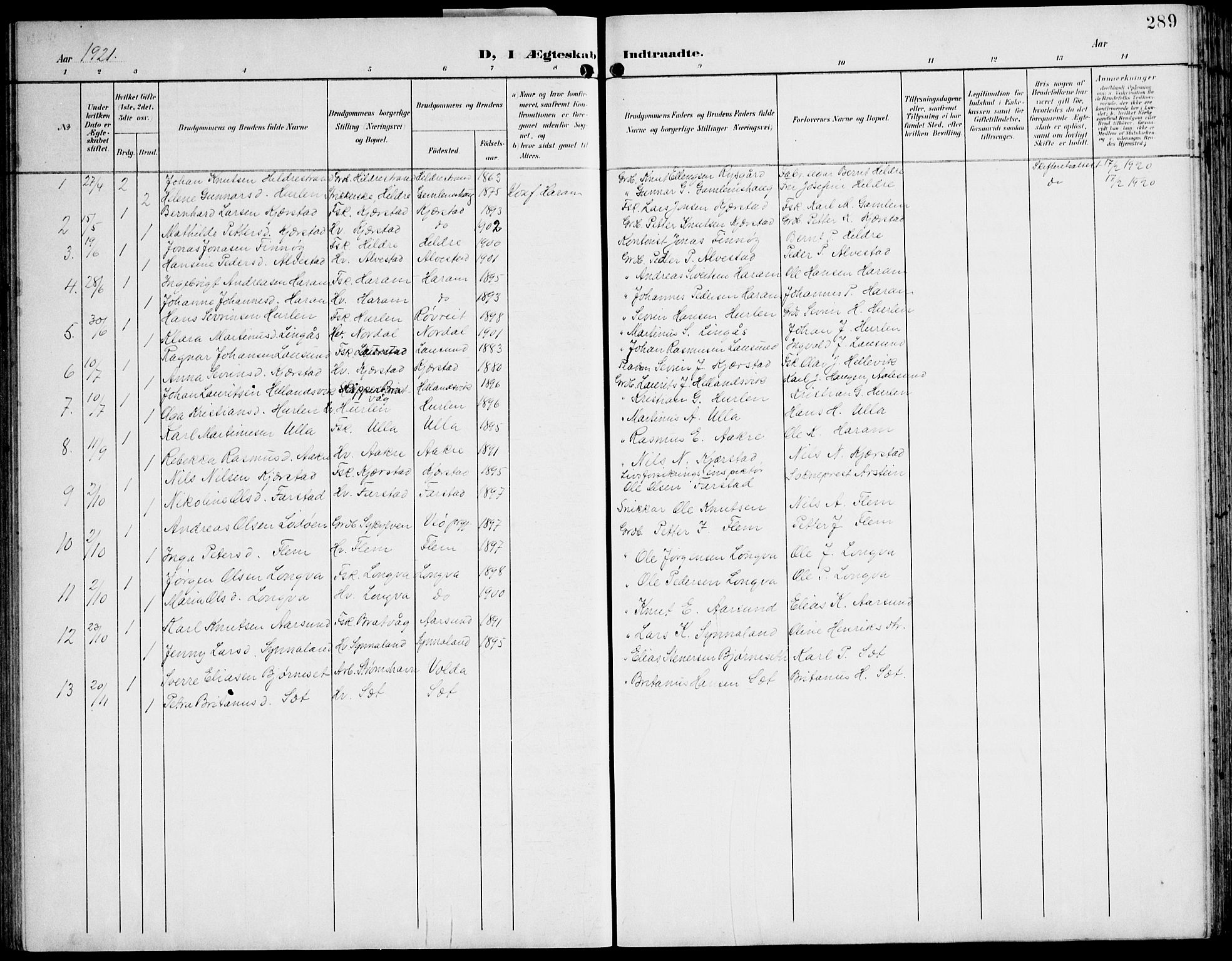 Ministerialprotokoller, klokkerbøker og fødselsregistre - Møre og Romsdal, AV/SAT-A-1454/536/L0511: Klokkerbok nr. 536C06, 1899-1944, s. 289