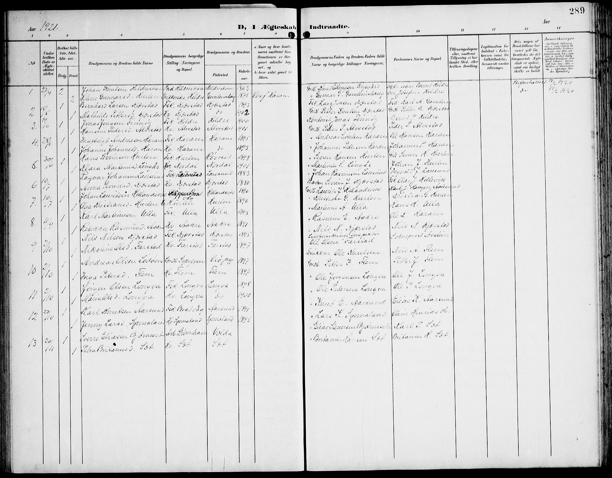 Ministerialprotokoller, klokkerbøker og fødselsregistre - Møre og Romsdal, SAT/A-1454/536/L0511: Klokkerbok nr. 536C06, 1899-1944, s. 289