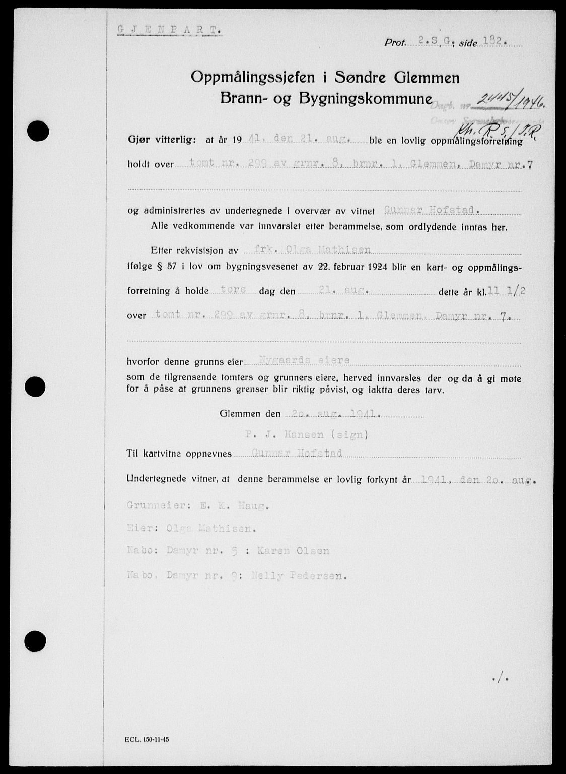 Onsøy sorenskriveri, SAO/A-10474/G/Ga/Gab/L0017: Pantebok nr. II A-17, 1946-1946, Dagboknr: 2445/1946