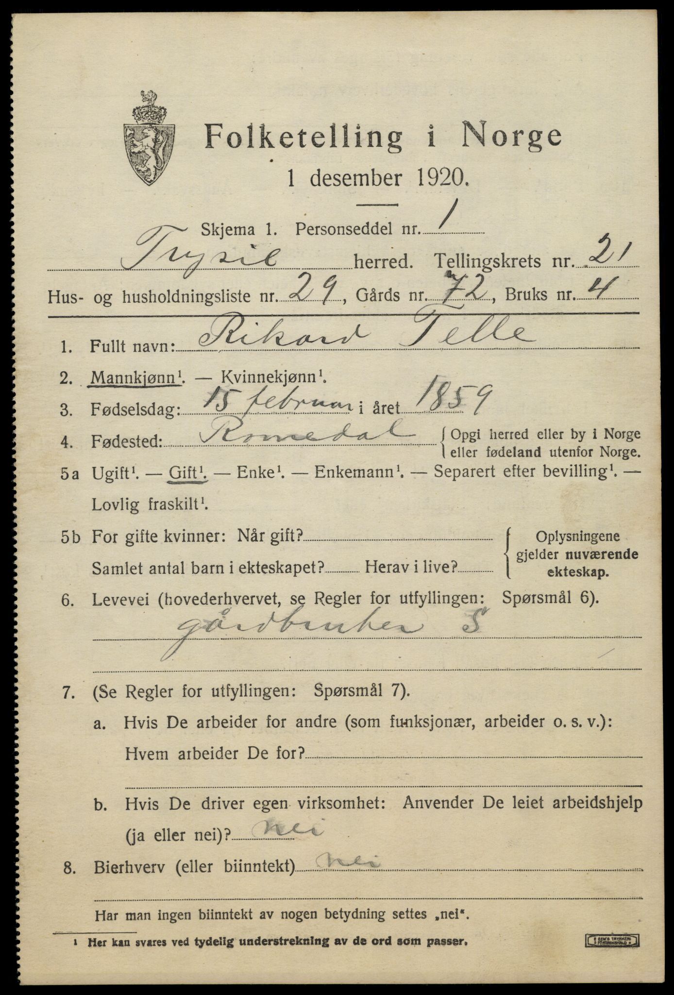 SAH, Folketelling 1920 for 0428 Trysil herred, 1920, s. 14111