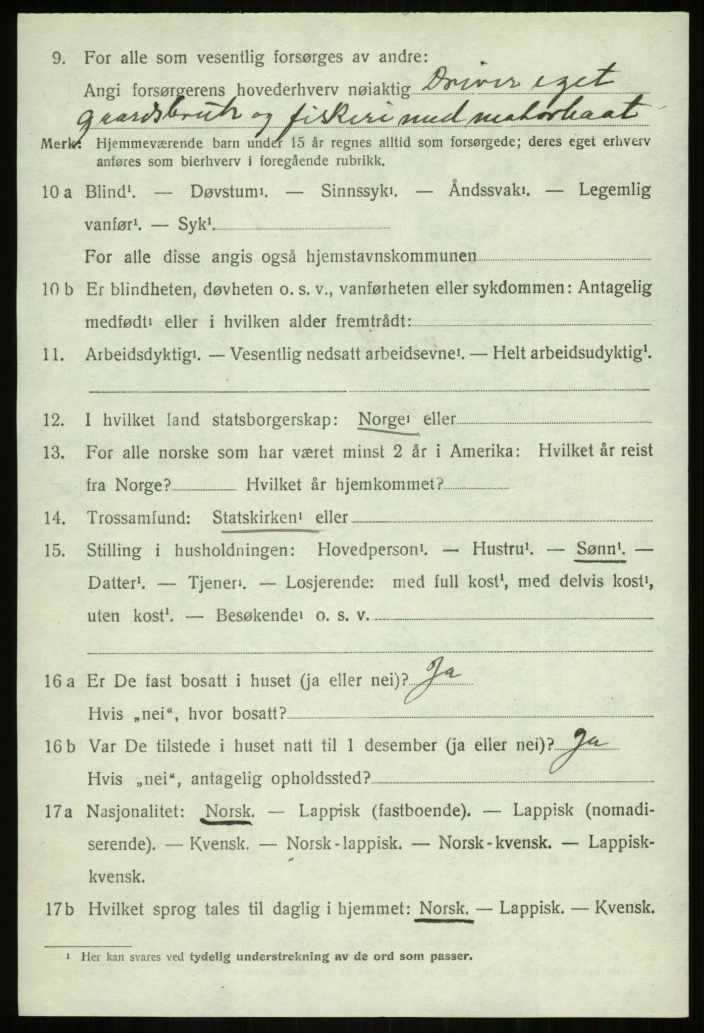 SATØ, Folketelling 1920 for 1926 Dyrøy herred, 1920, s. 1038