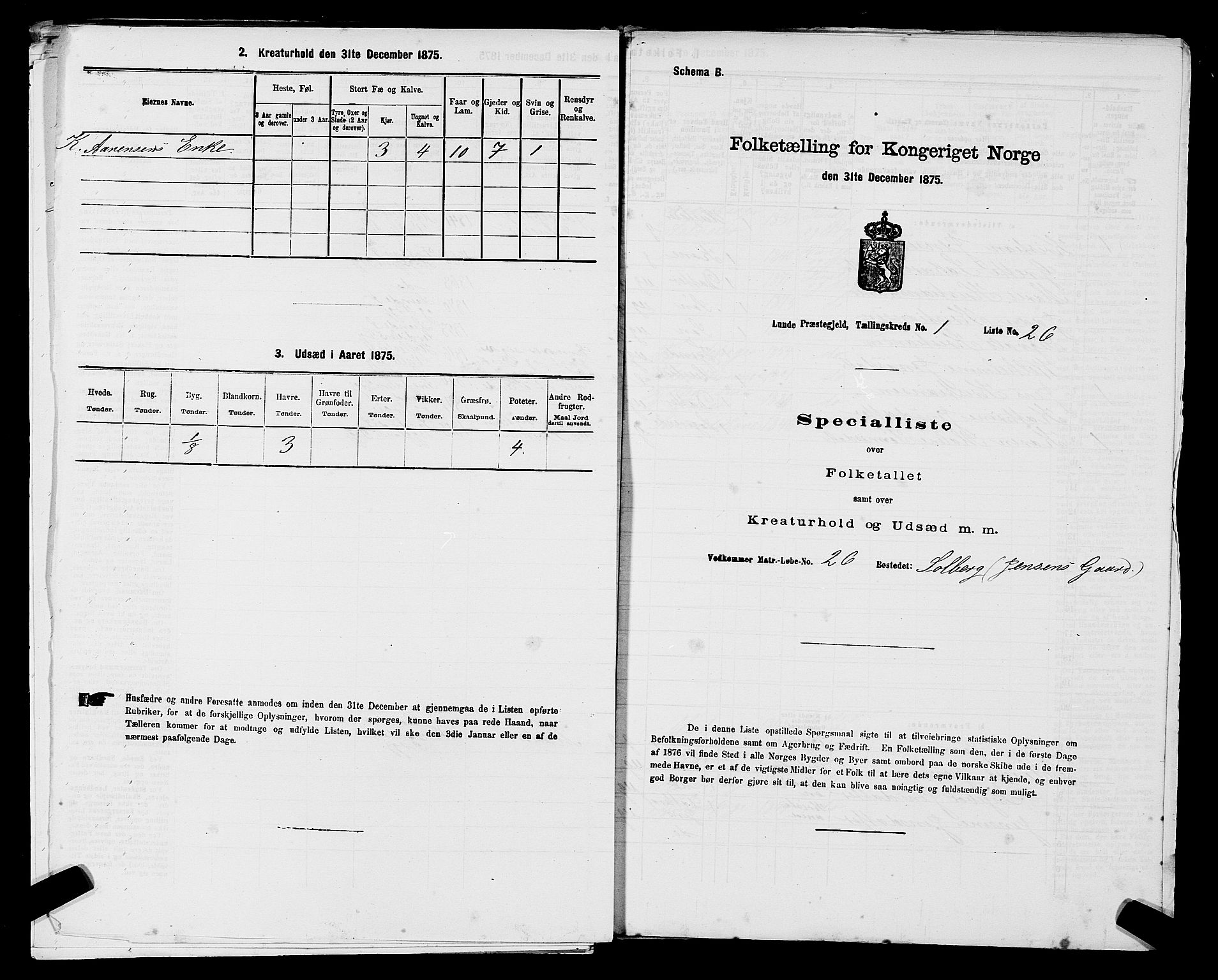 SAST, Folketelling 1875 for 1112P Lund prestegjeld, 1875, s. 101