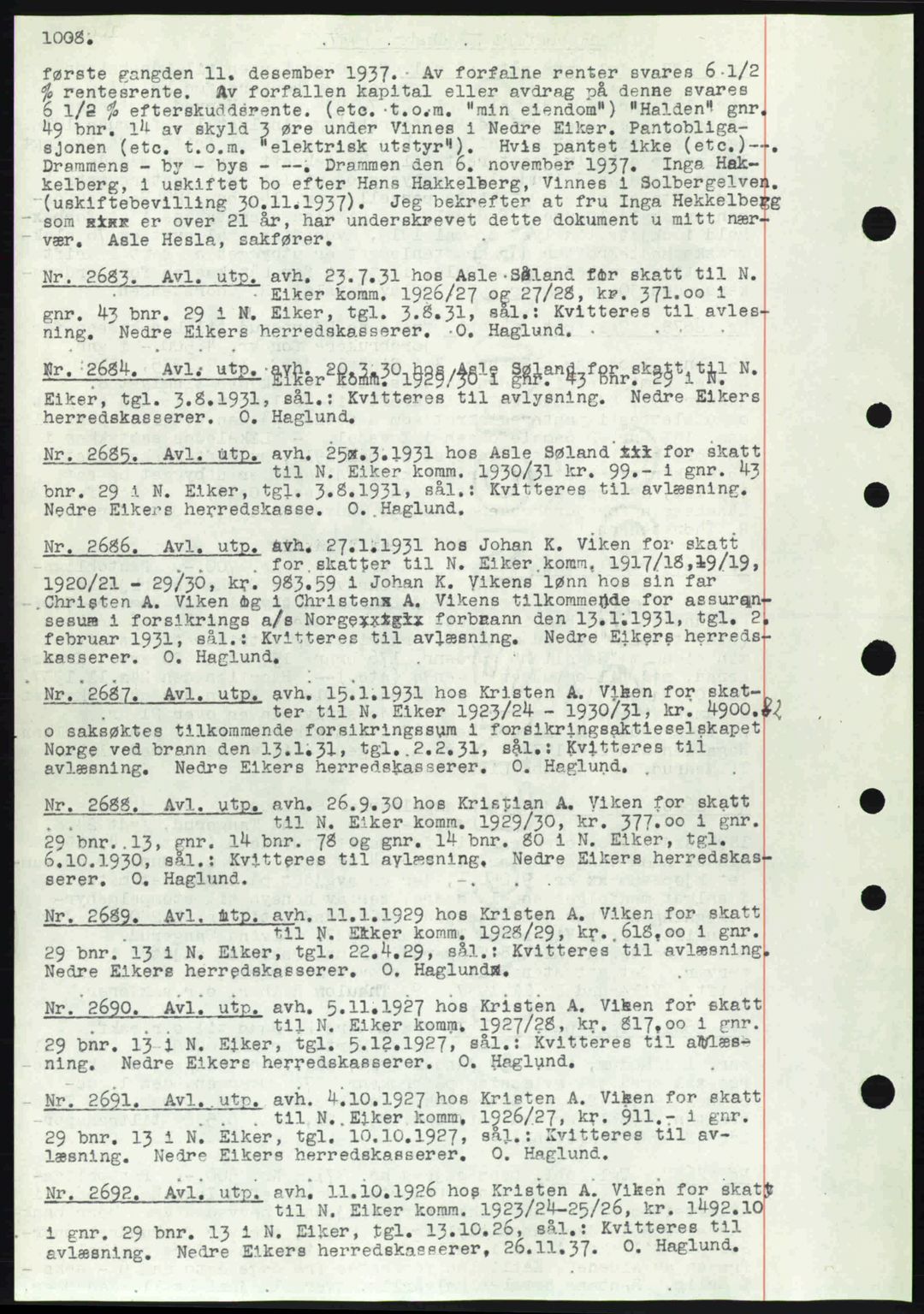 Eiker, Modum og Sigdal sorenskriveri, SAKO/A-123/G/Ga/Gab/L0036: Pantebok nr. A6, 1937-1937, Dagboknr: 2683/1937