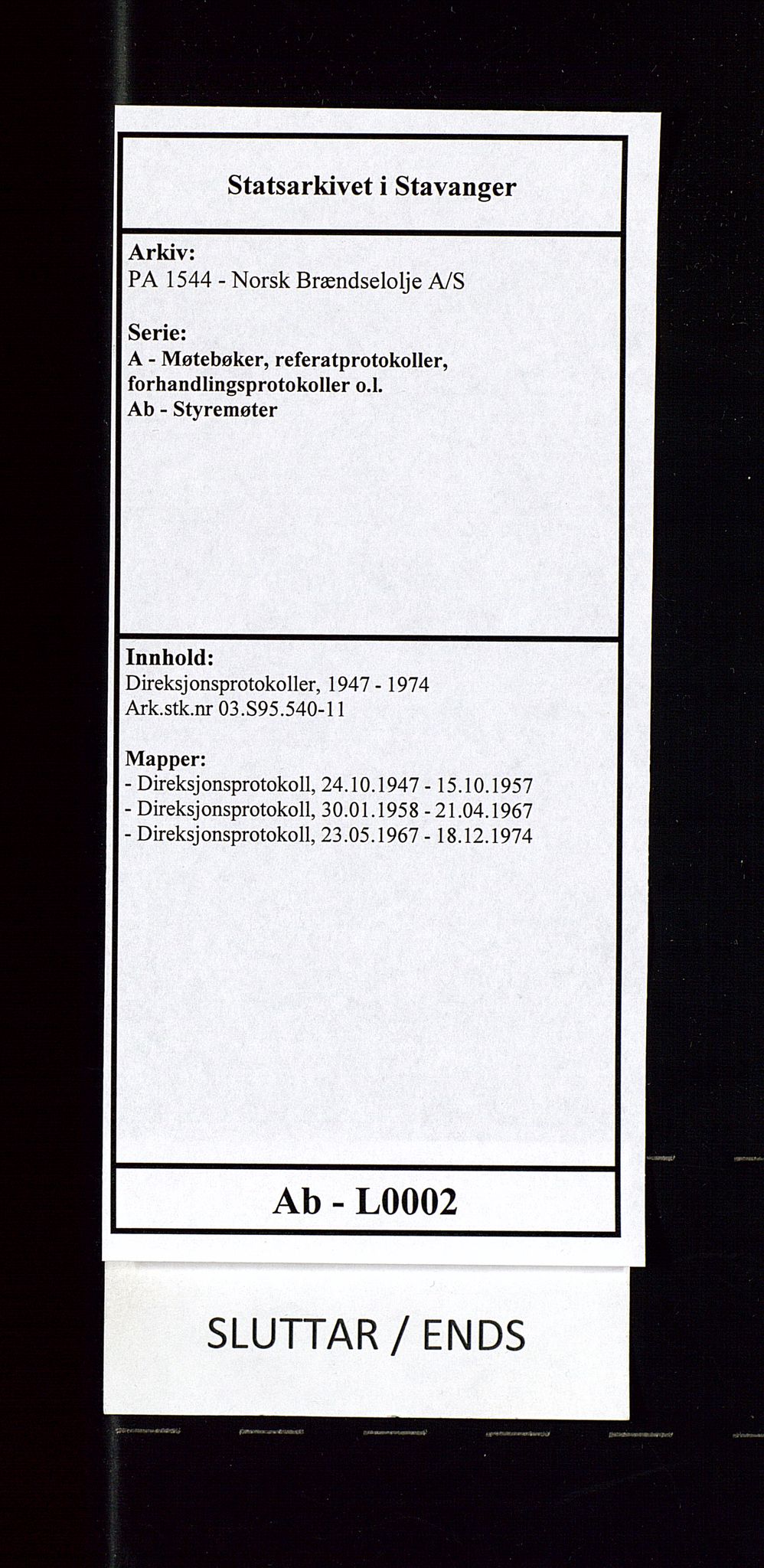 PA 1544 - Norsk Brændselolje A/S, AV/SAST-A-101965/1/A/Ab/L0002/0001: Direksjonsprotokoller / Direksjonsprotokoll, 1947-1957