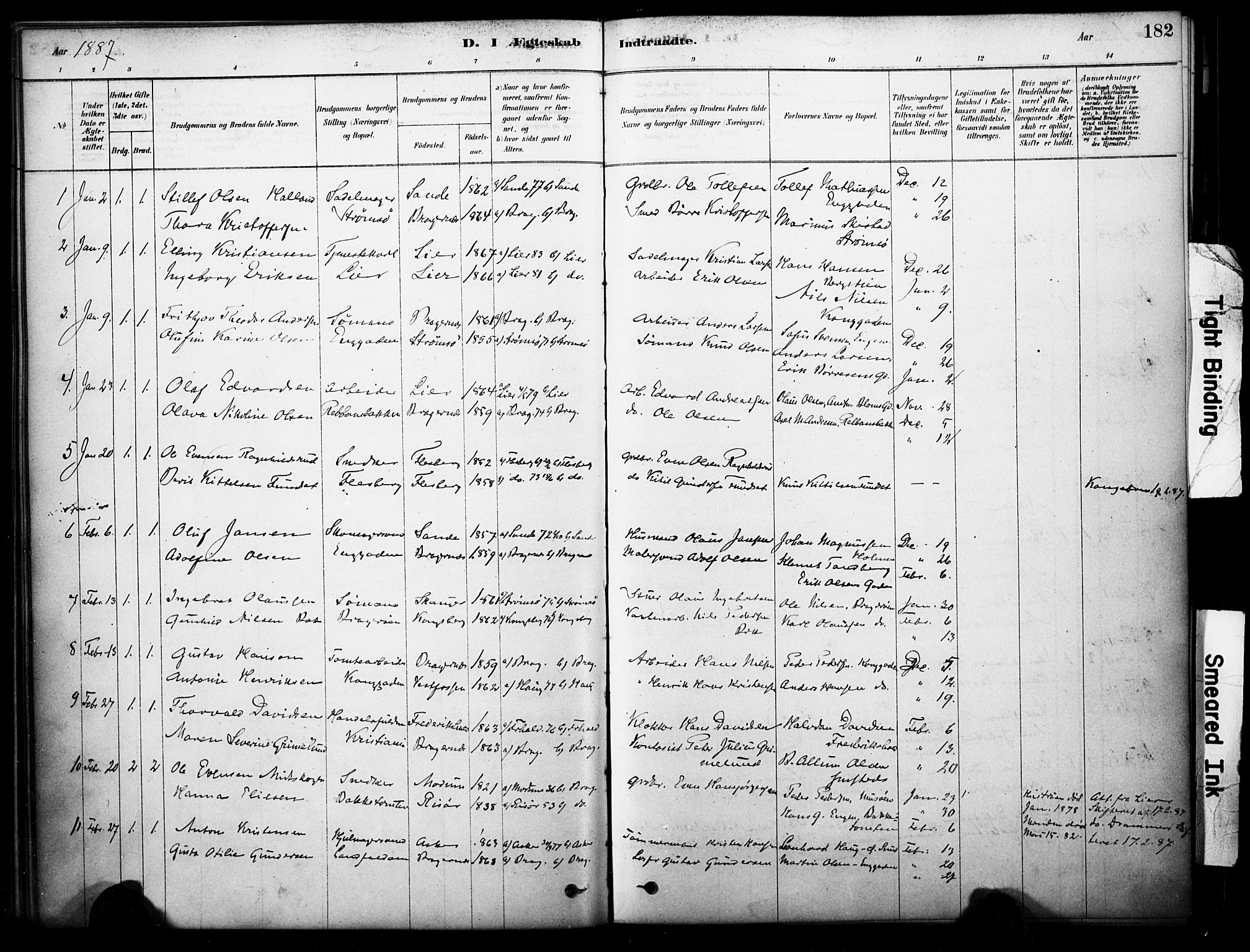 Bragernes kirkebøker, AV/SAKO-A-6/F/Fc/L0005: Ministerialbok nr. III 5, 1878-1890, s. 182