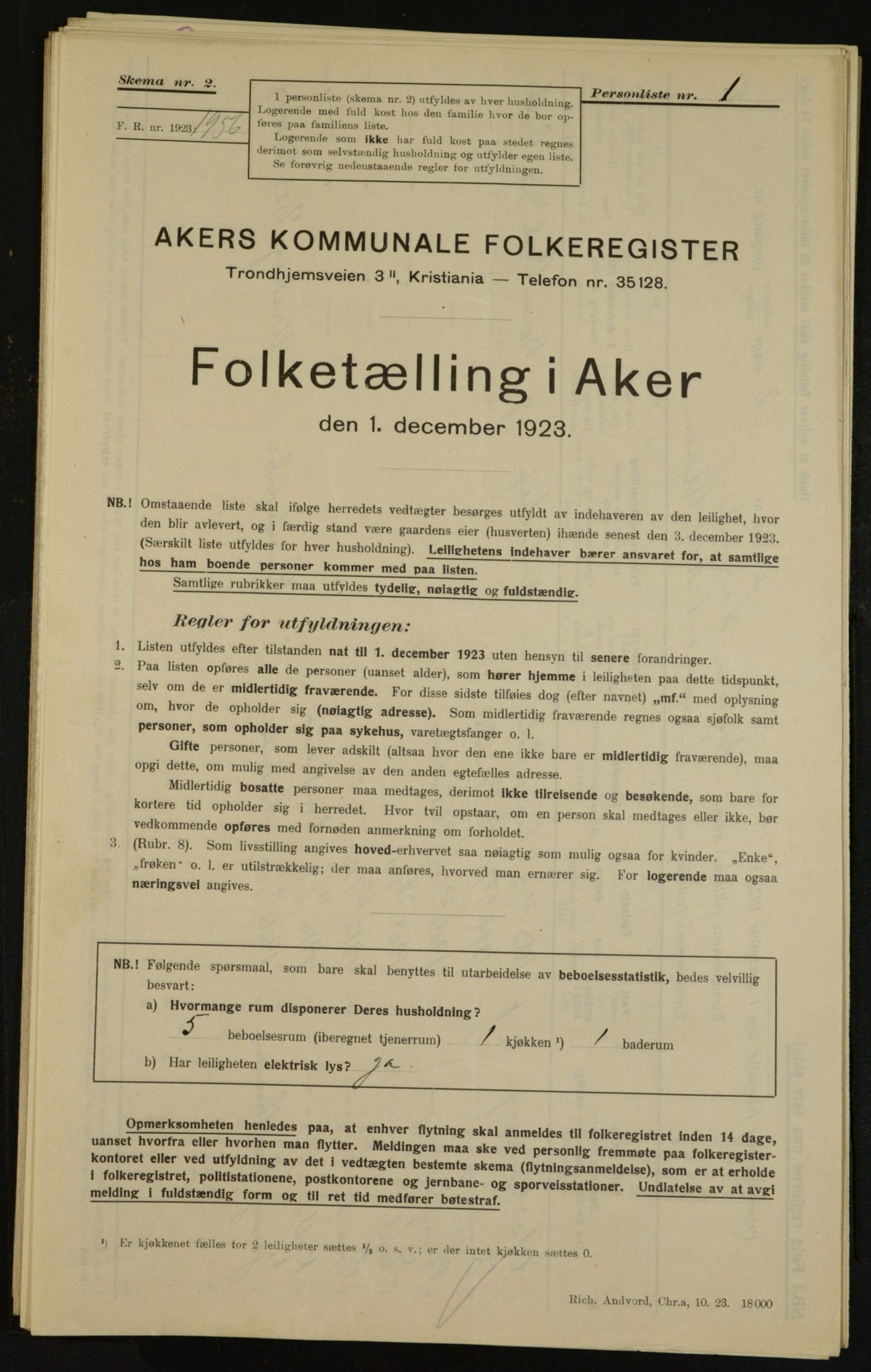 , Kommunal folketelling 1.12.1923 for Aker, 1923, s. 34912