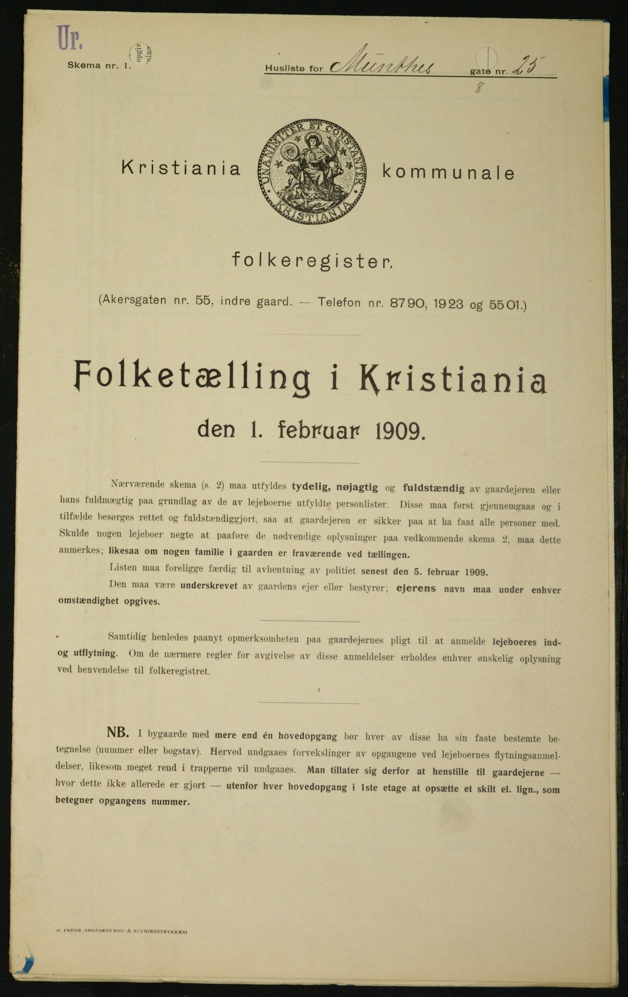 OBA, Kommunal folketelling 1.2.1909 for Kristiania kjøpstad, 1909, s. 61623