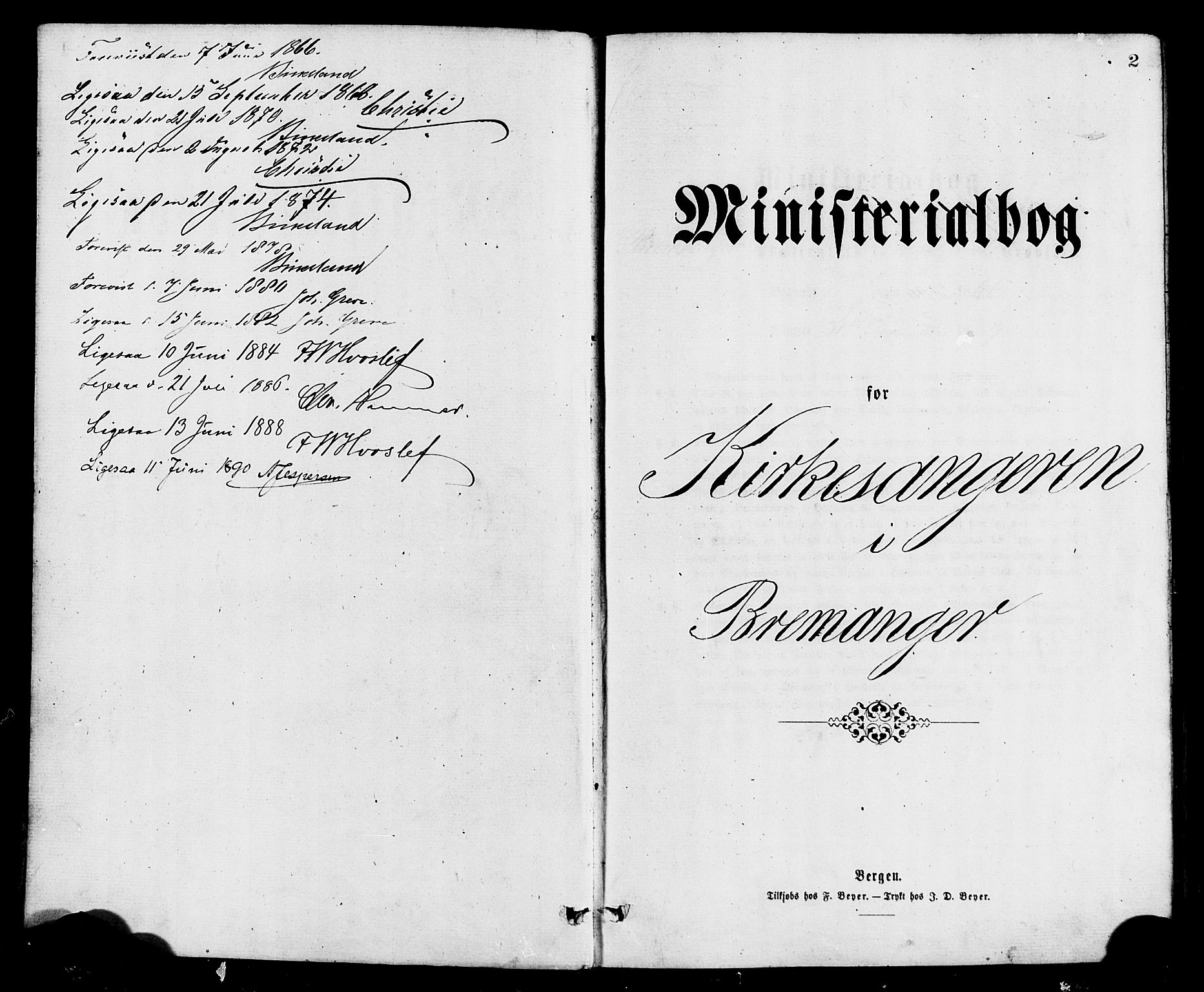 Bremanger sokneprestembete, AV/SAB-A-82201/H/Hab/Haba/L0002: Klokkerbok nr. A 2, 1866-1889, s. 2