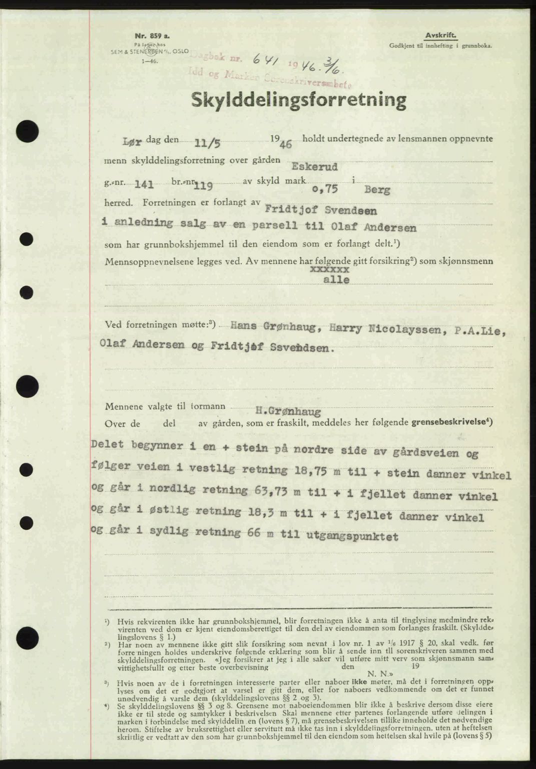 Idd og Marker sorenskriveri, SAO/A-10283/G/Gb/Gbb/L0008: Pantebok nr. A8, 1946-1946, Dagboknr: 641/1946
