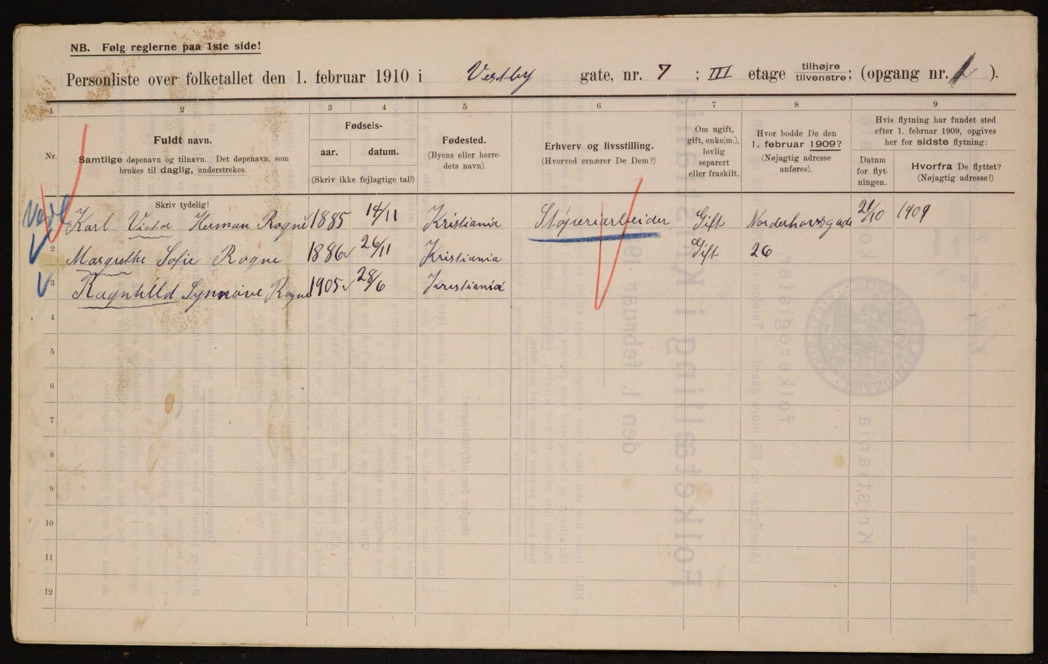 OBA, Kommunal folketelling 1.2.1910 for Kristiania, 1910, s. 115958