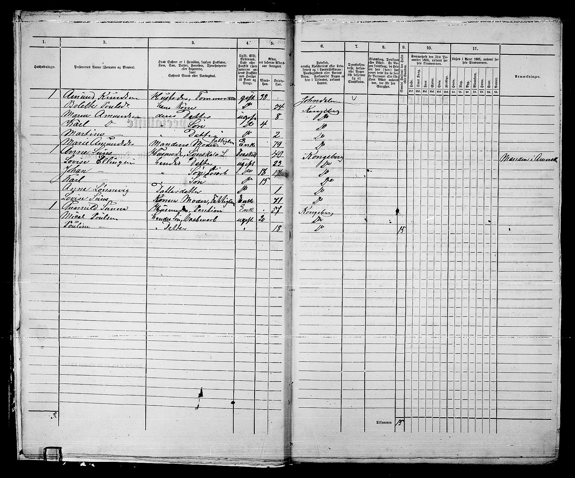 RA, Folketelling 1865 for 0604B Kongsberg prestegjeld, Kongsberg kjøpstad, 1865, s. 1017