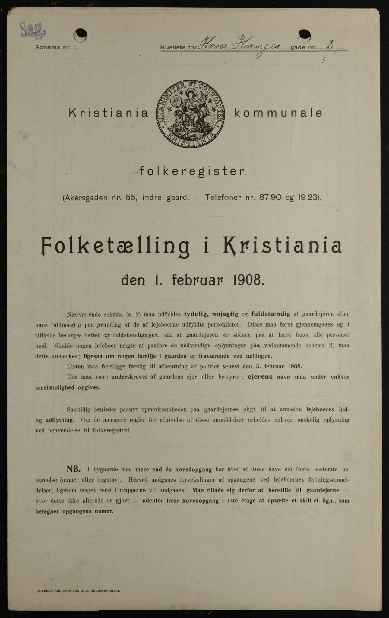 OBA, Kommunal folketelling 1.2.1908 for Kristiania kjøpstad, 1908, s. 31299