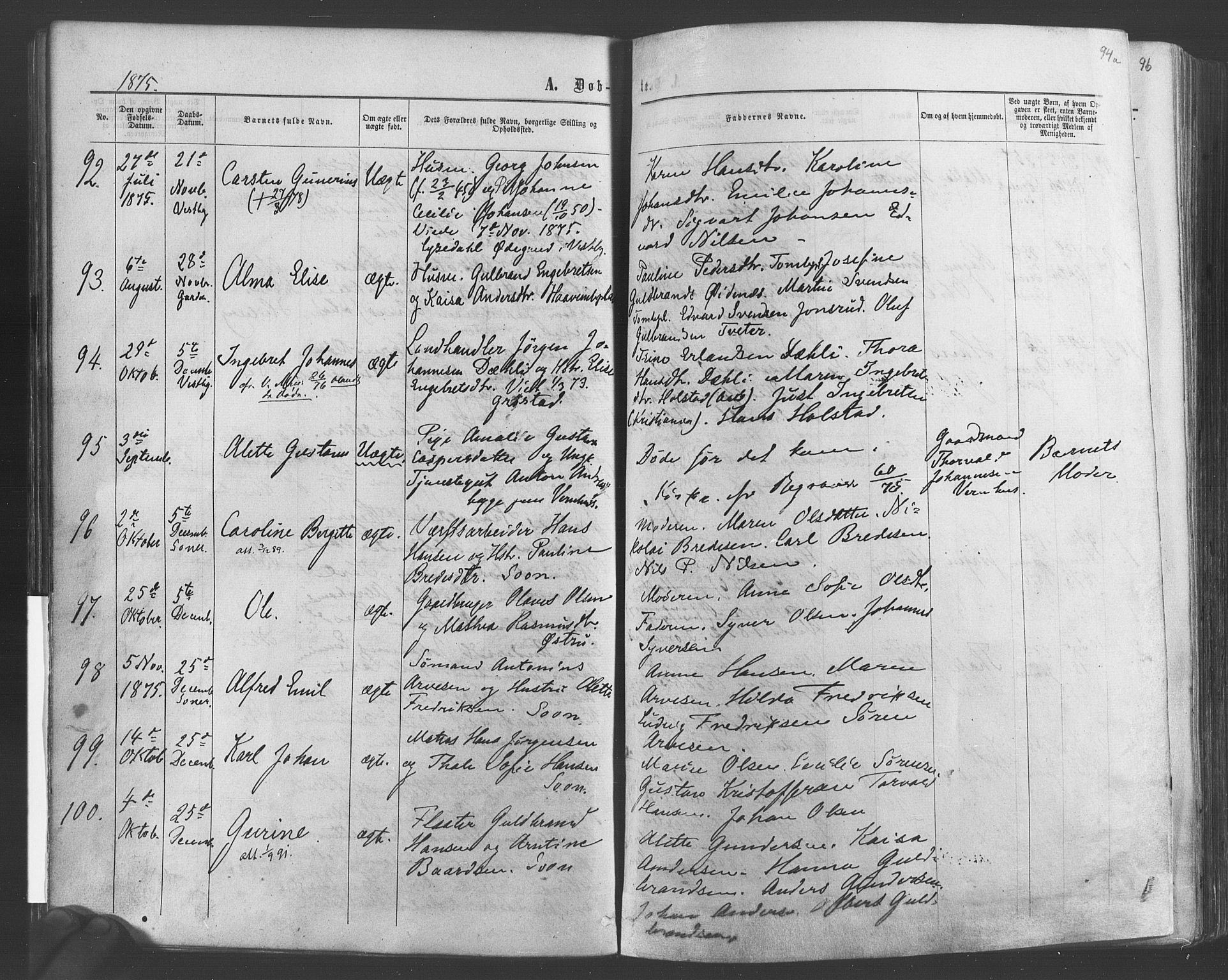 Vestby prestekontor Kirkebøker, AV/SAO-A-10893/F/Fa/L0008: Ministerialbok nr. I 8, 1863-1877, s. 94a