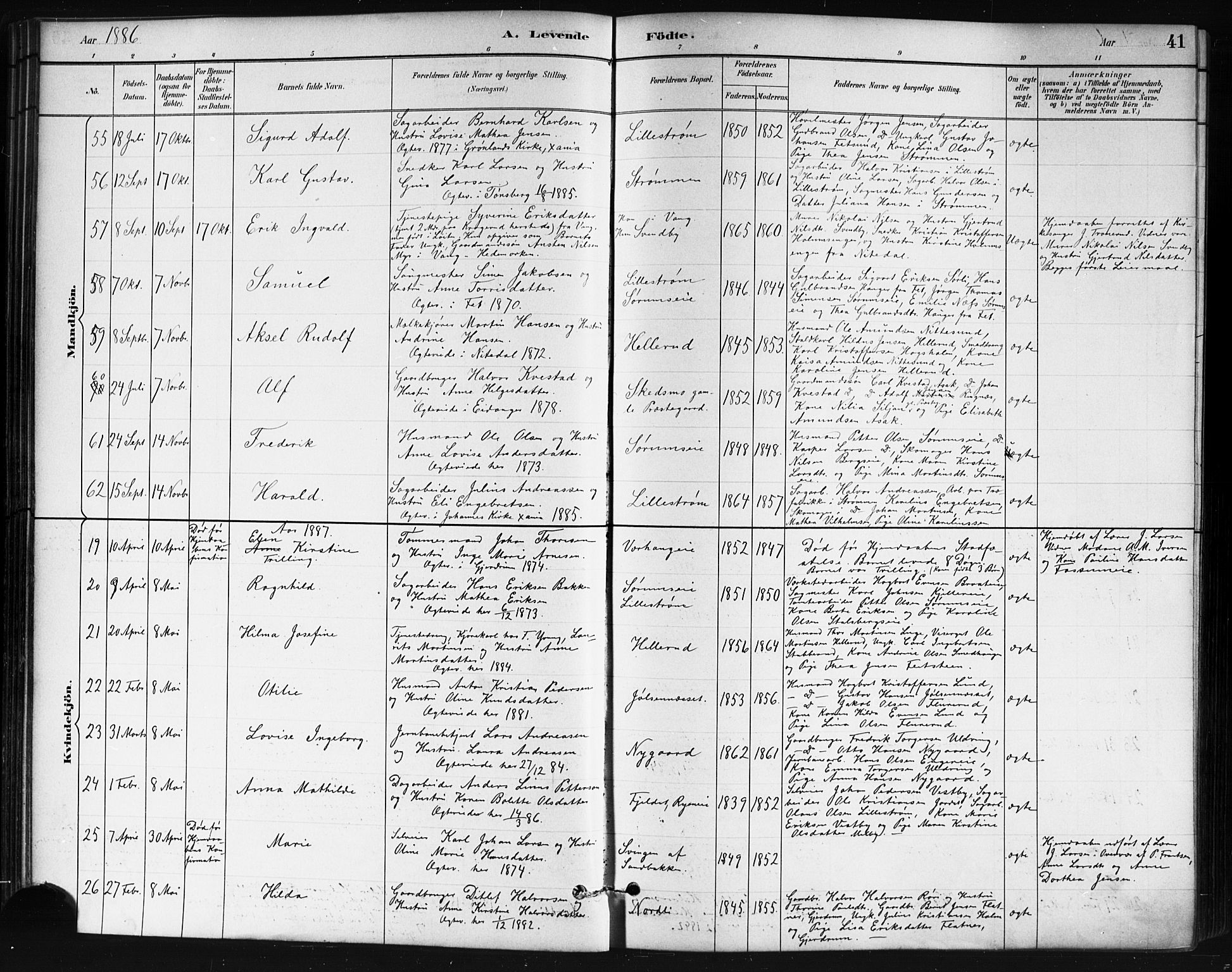 Skedsmo prestekontor Kirkebøker, AV/SAO-A-10033a/G/Ga/L0004: Klokkerbok nr. I 4, 1883-1895, s. 41
