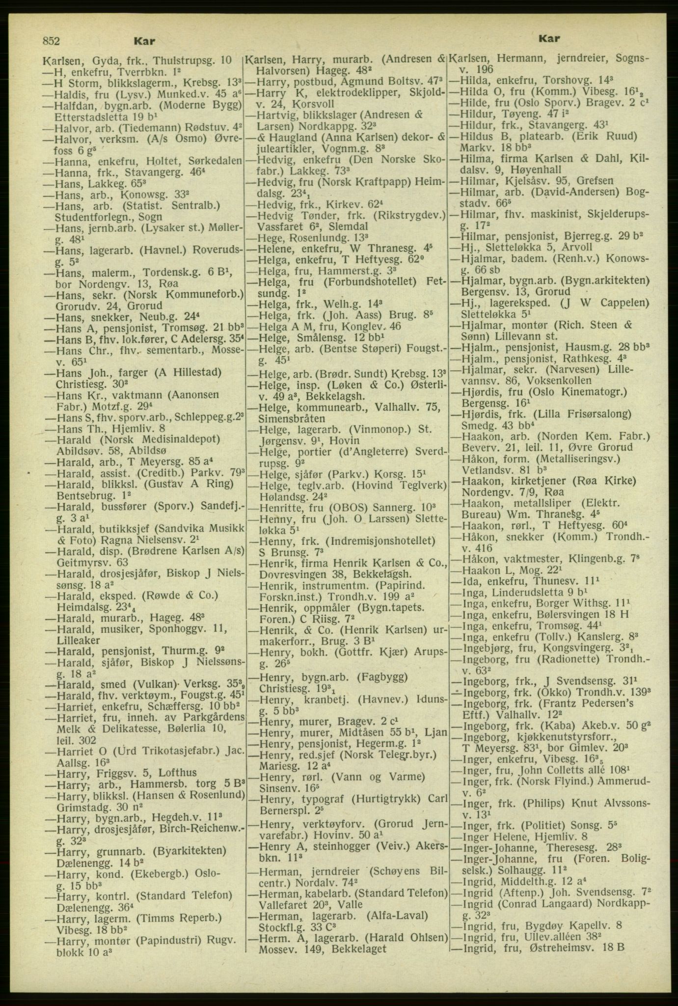 Kristiania/Oslo adressebok, PUBL/-, 1958-1959, s. 852