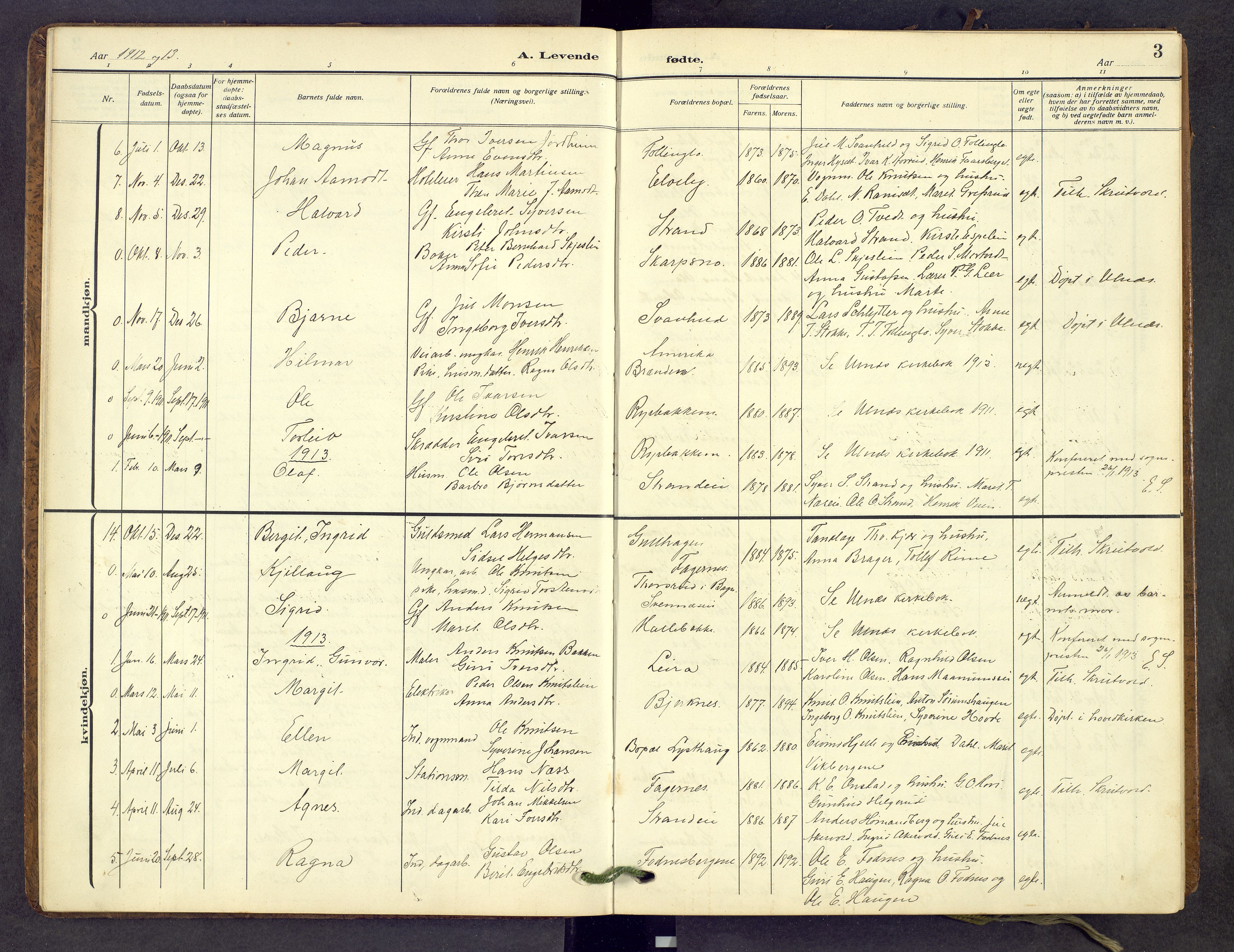 Nord-Aurdal prestekontor, AV/SAH-PREST-132/H/Ha/Hab/L0013: Klokkerbok nr. 13, 1911-1948, s. 3